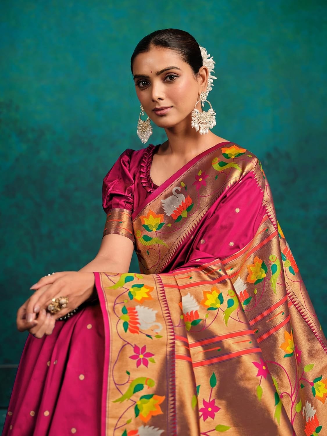 Women’s Pure Silk Paithani Woven Saree With Blouse Piece