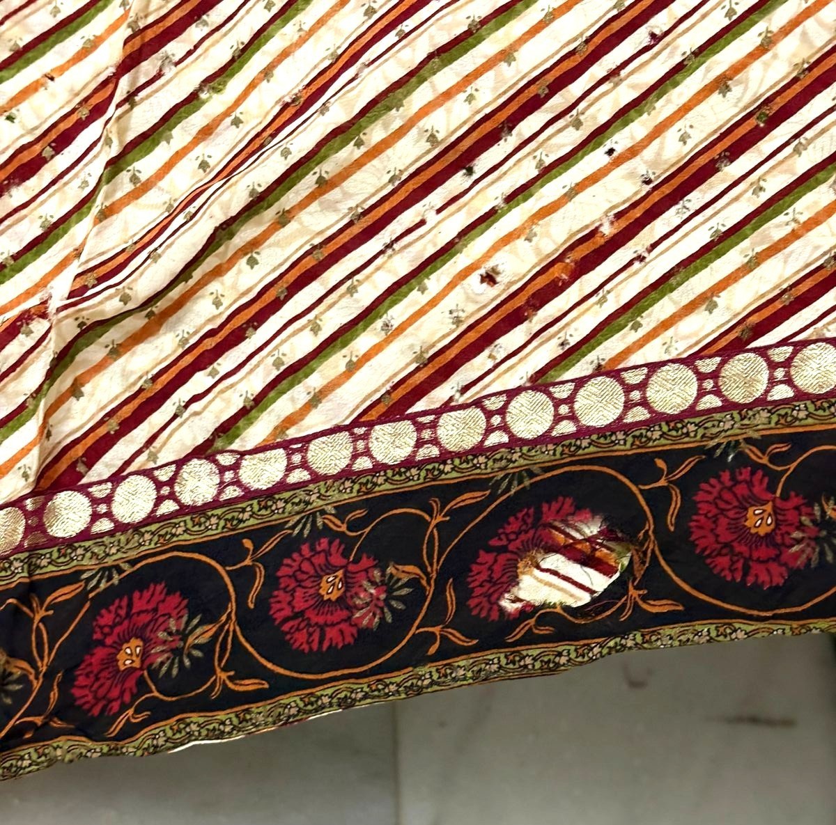 Georgette Sari Indian Green Craft Fabric Home Decor Vintage Saree Curtain Drape