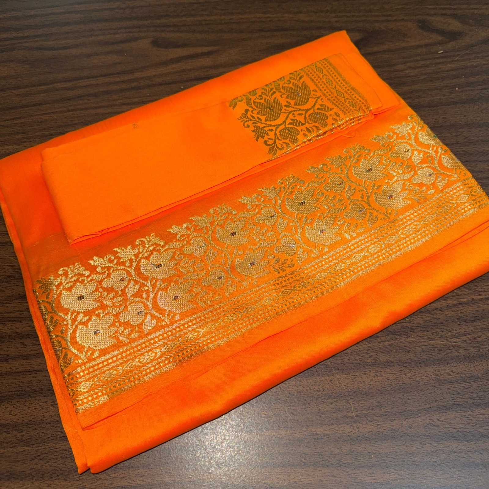 NEW Indian Womens Brocade ART/Artificial Silk Sari SAREE Golden Yellow w/Blouse