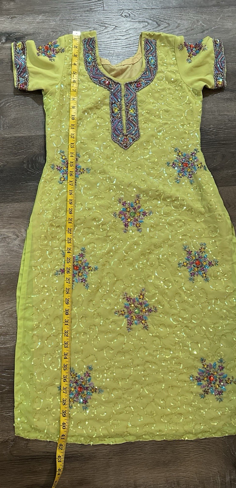 Handmade punjabi Indian Pakistani 3pc Salwar Kameez Lime Green See Pics For Size