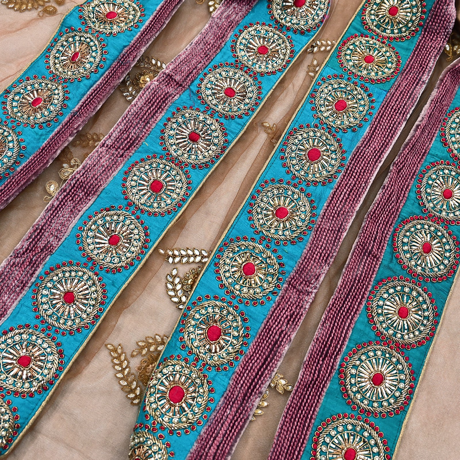 Indian Vintage Heavy Brown Net/Mesh Hand Embroidered Designer Dupatta