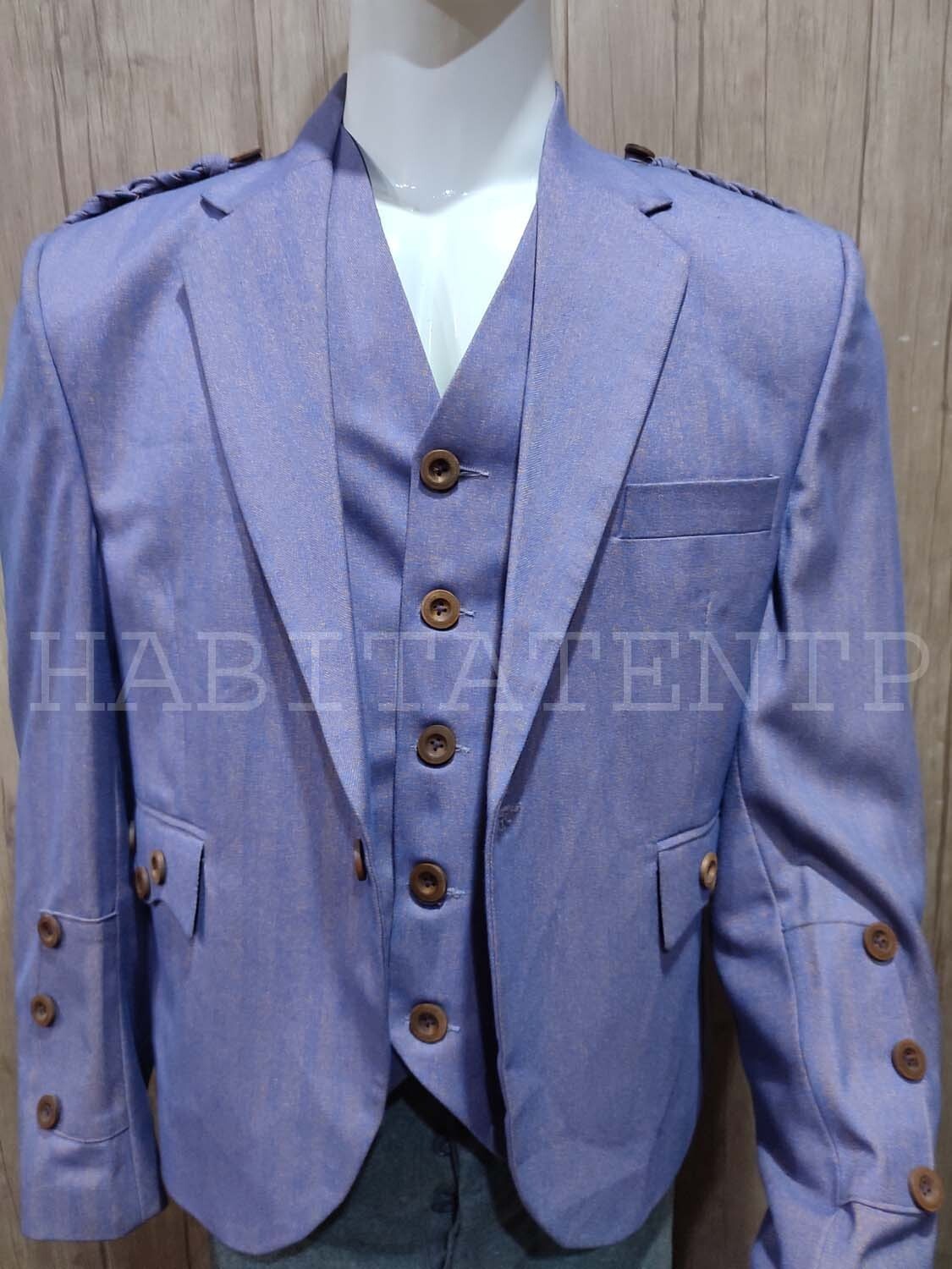Purple Herringbone Tweed Crail Argyle Scottish Kilt Jacket & Vest