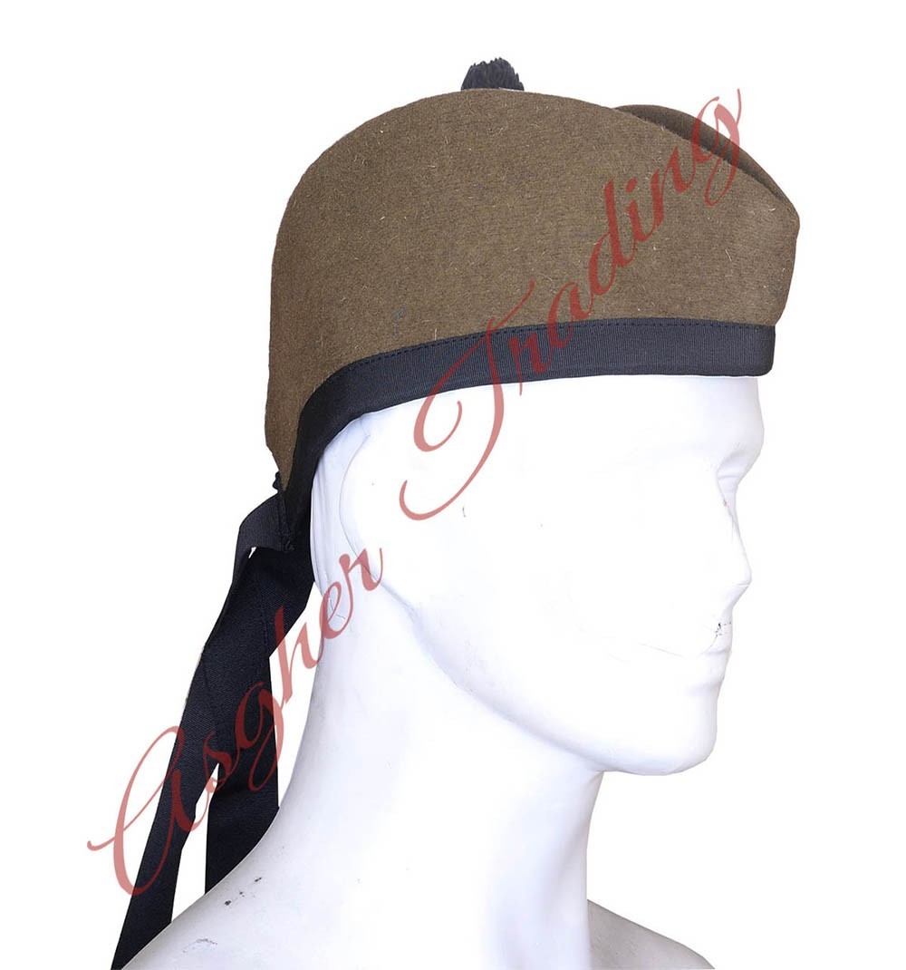 Scottish Military Handmade Traditional Kilt Cap – 100% Wool Tan Glengarry Hats