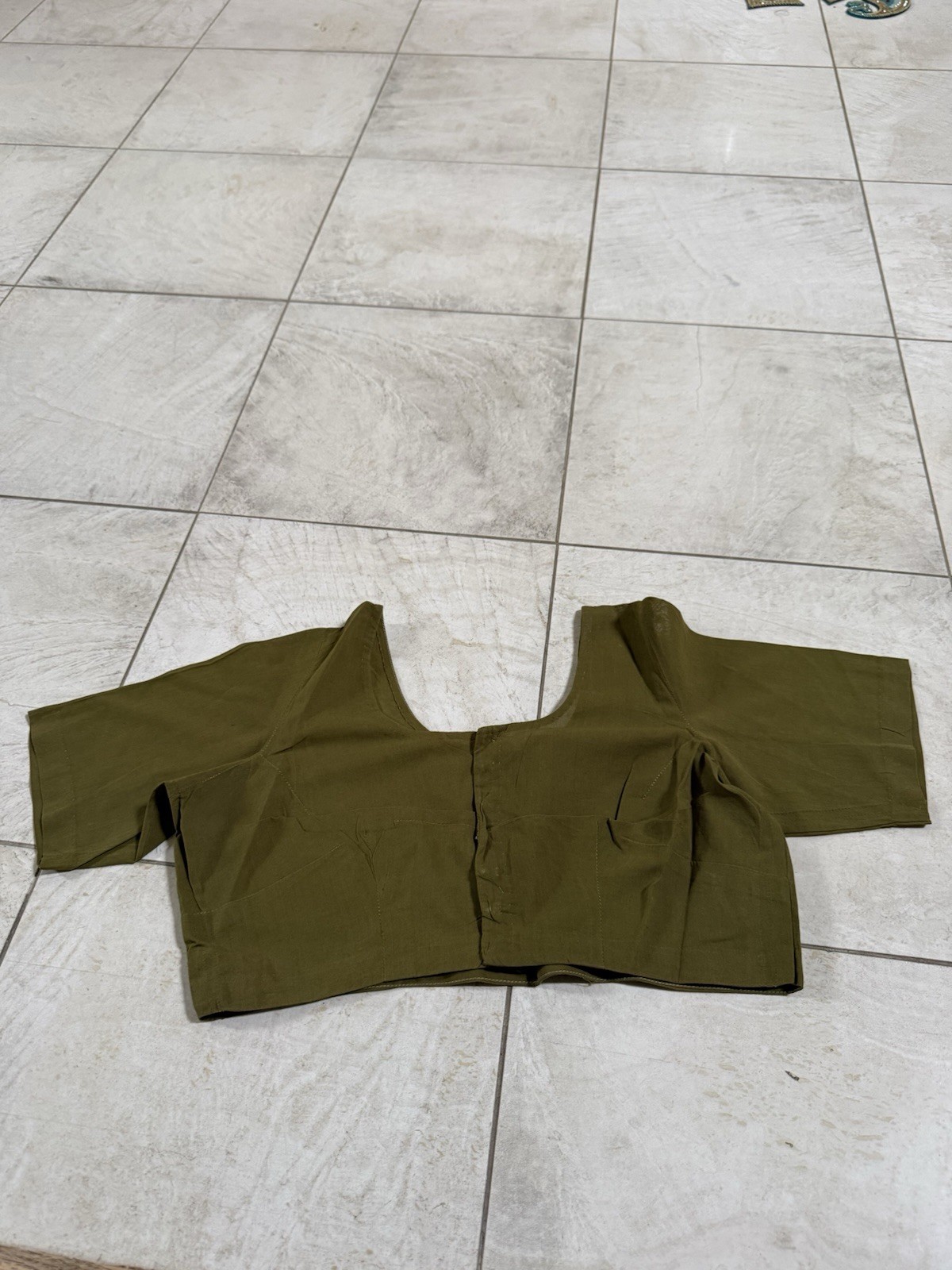 Women’s Olive Green Cotton Saree Blouse Front Hook Size Small 32” Chest