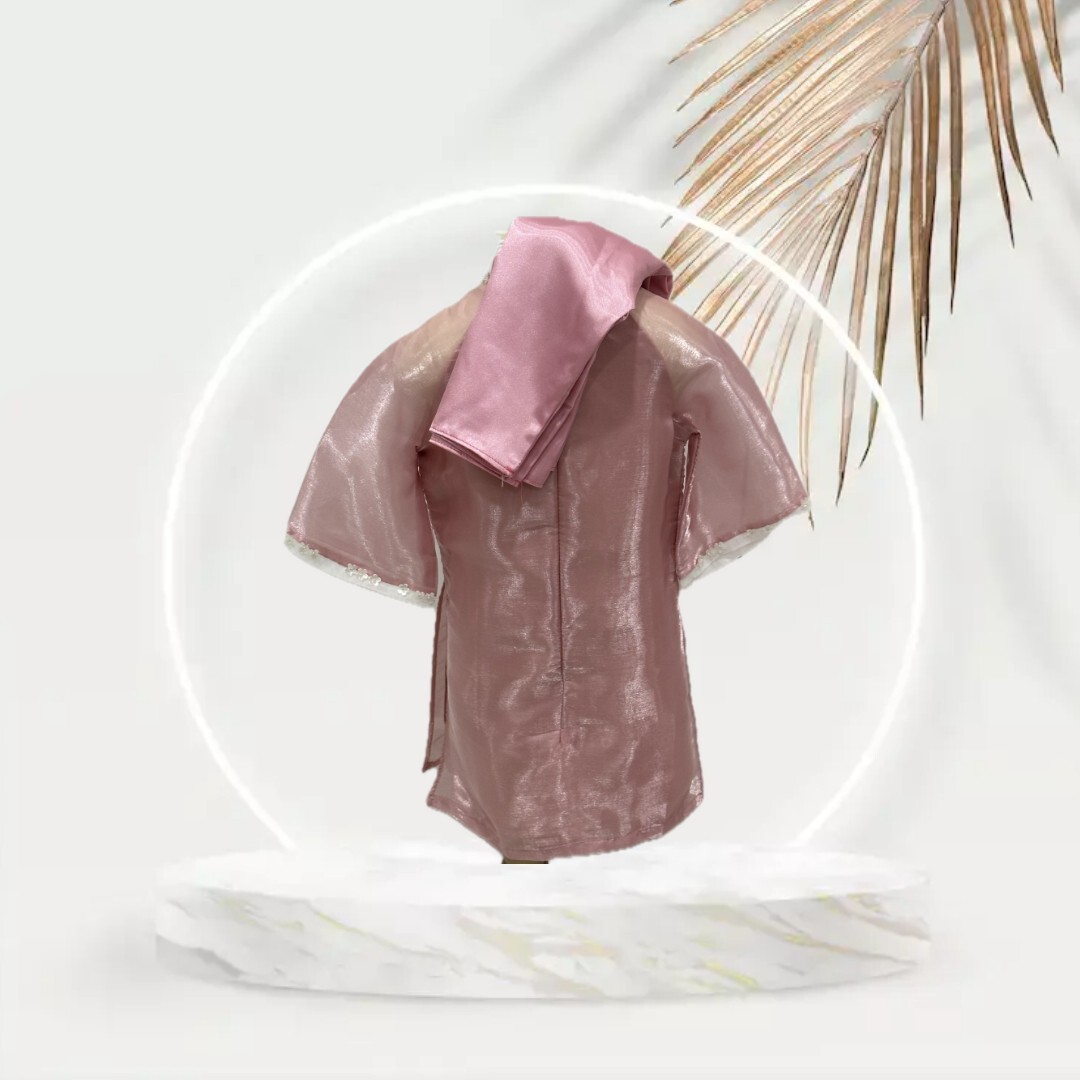 Pink Vietnamese Ao Dai with Pink Pants for Girl. Complete Set