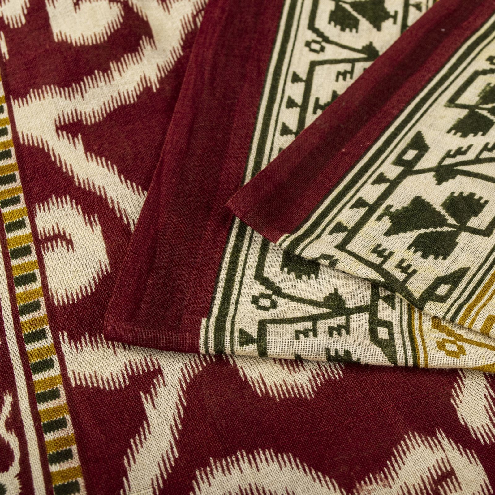 Sanskriti Vintage Saree Red 100% Pure Cotton Ikat-Jamdani Print Sari 5+Yd Fabric