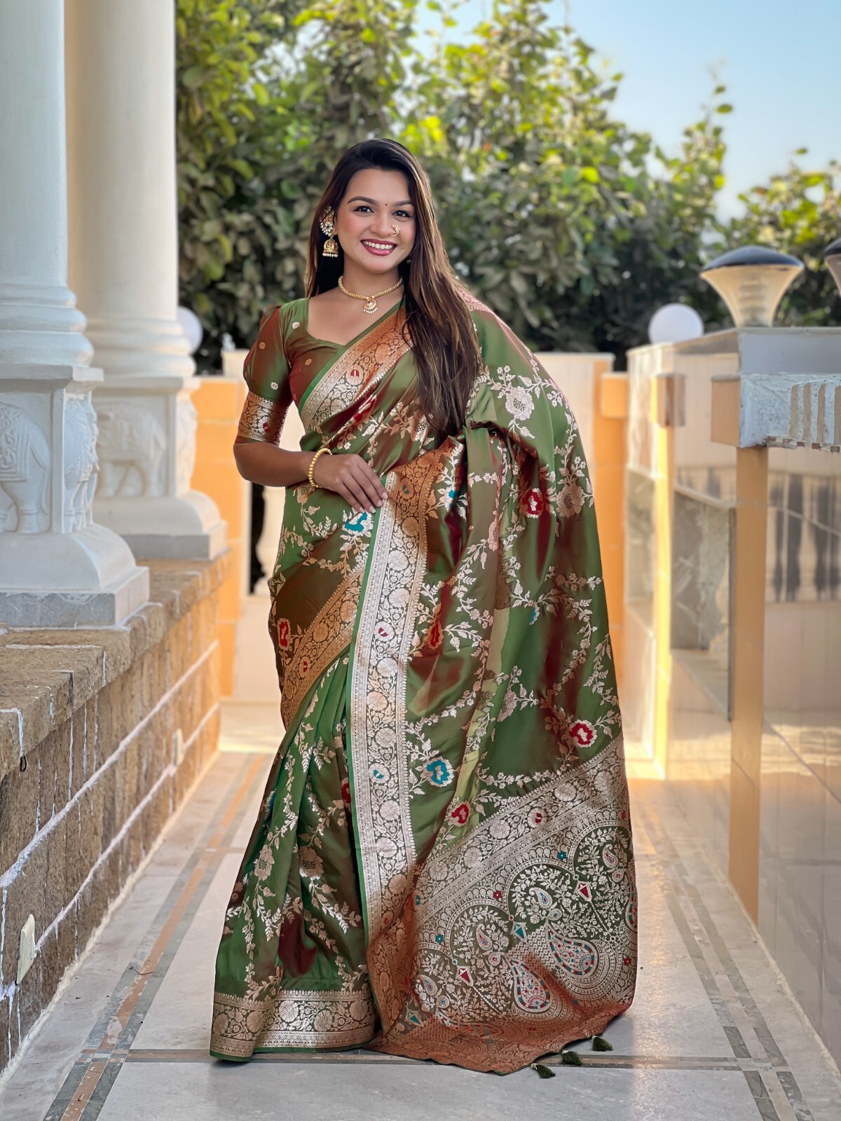Soft Banarasi Silk Women Sari Designer Meenakari Weaving Indian Traditional Sari