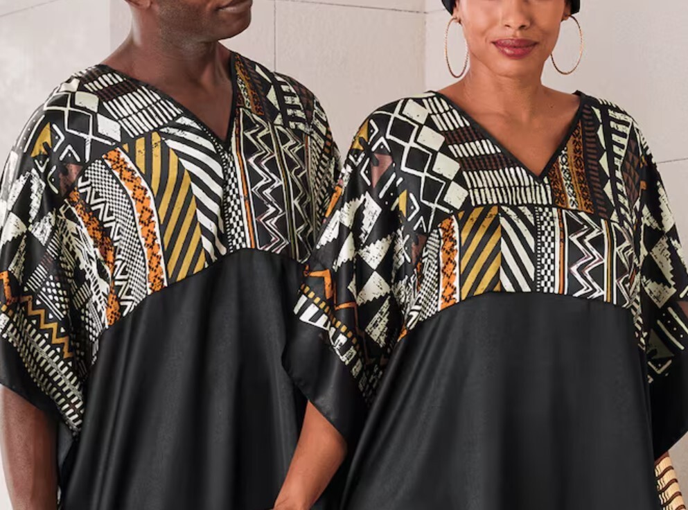 OSFM Ashro Black Zulu Long Satin Afrocentric Multi Unisex Caftan