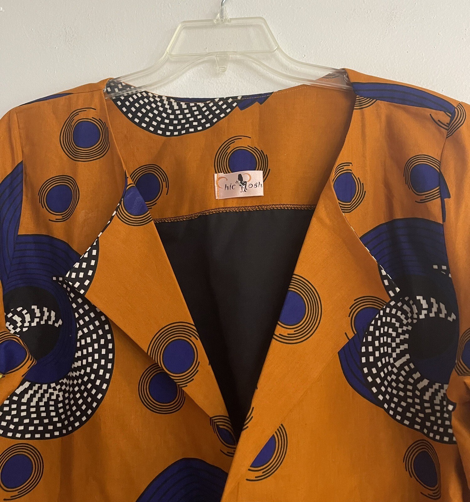African Inspired Ghana Nigeria Ethnic Rust Orange Blue Jacket Size Large XL