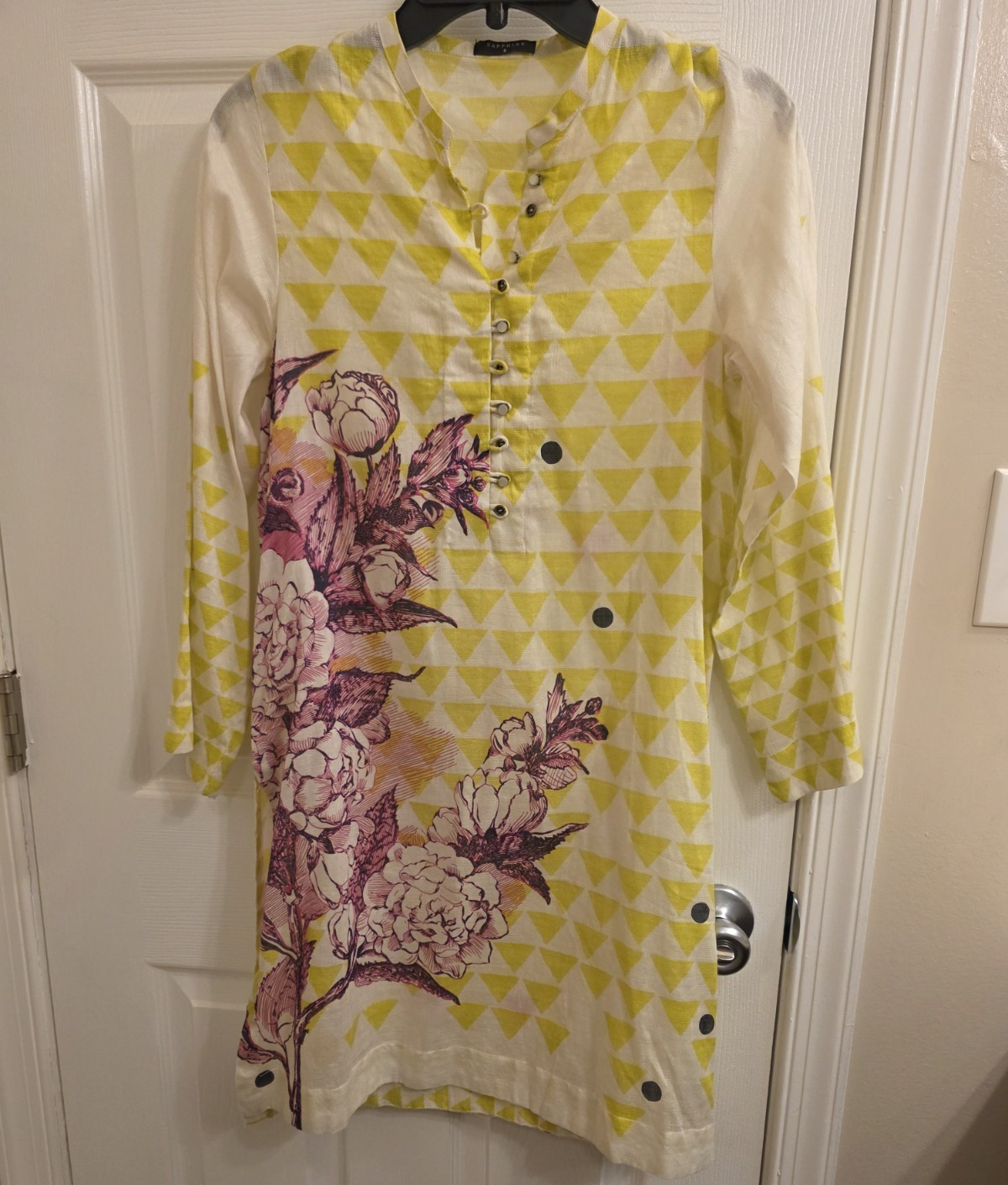 Sapphire Pakistani Indian Lime Green & Cream Geometric Floral Kurti Tunic Small