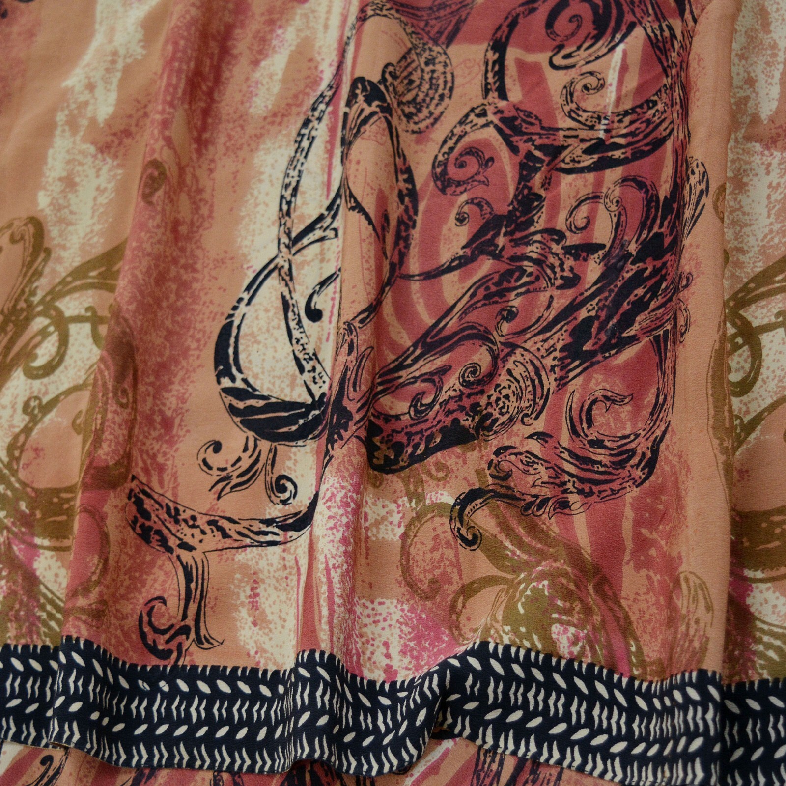 Vintage Sari Brown & Black Pure Crepe Silk Printed Saree 5yd Sewing Dress Making