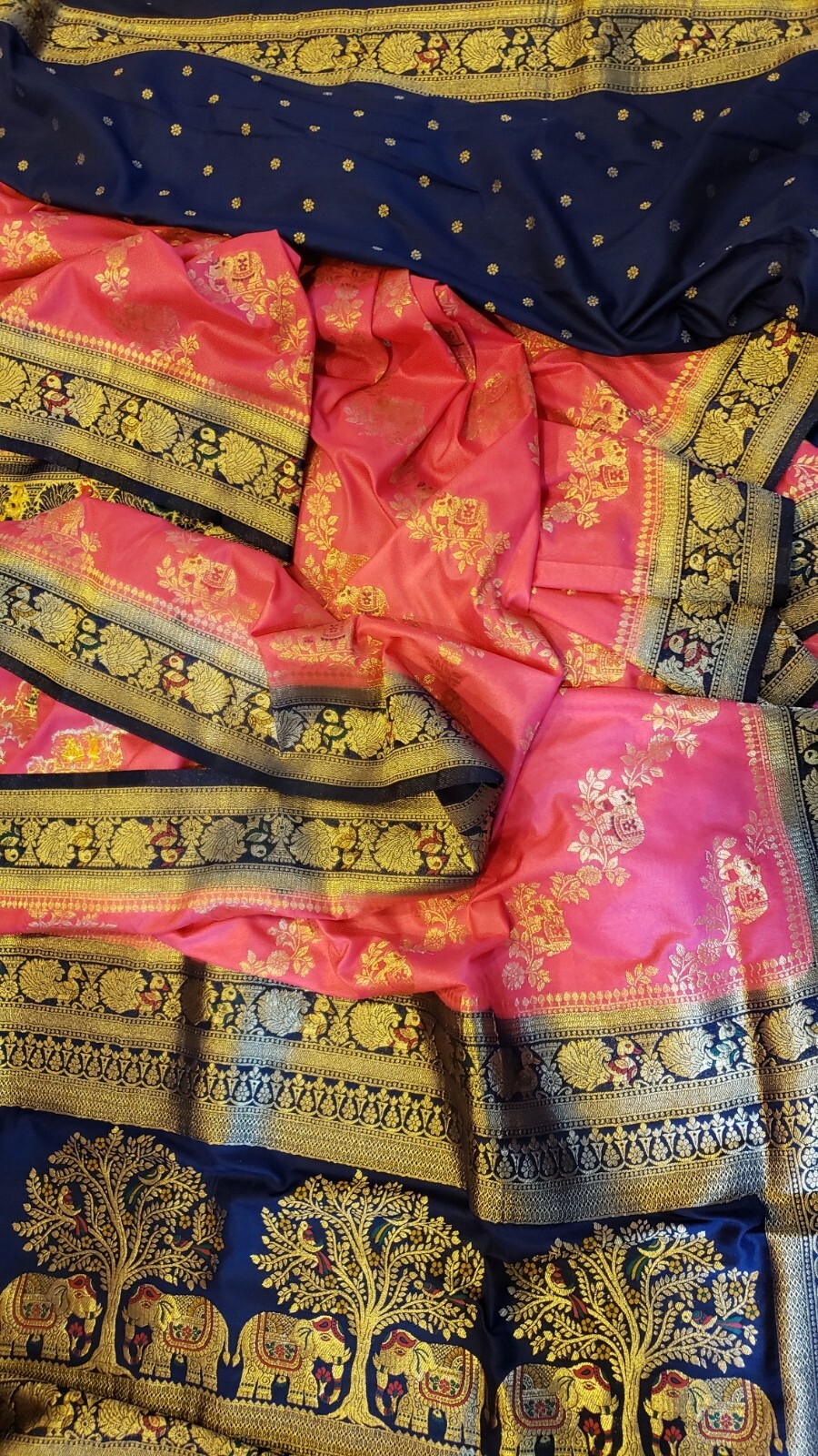 Silk Saree Woven Zari Meenakari Work Pink & Blue Unstitched Blouse Party Wear