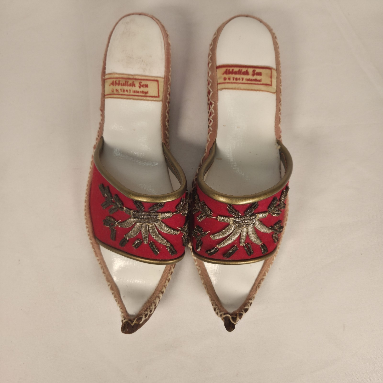 Vintage Turkish Aladdin Handmade Velvet Sequins Leather Slippers Women’s M