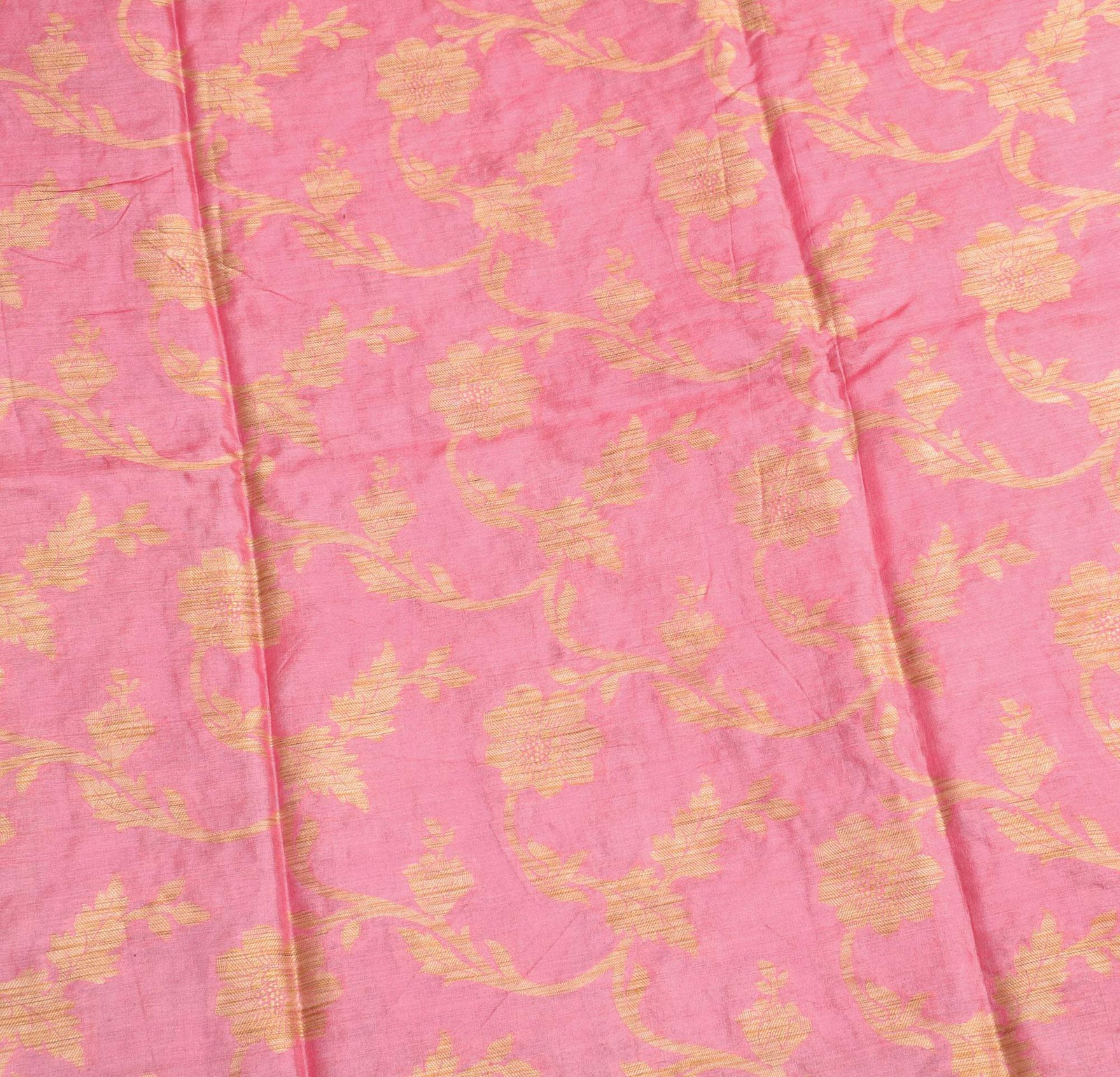 Sushila Vintage Pink Saree Pure Tussar Silk Floral Woven Soft Sari Craft Fabric