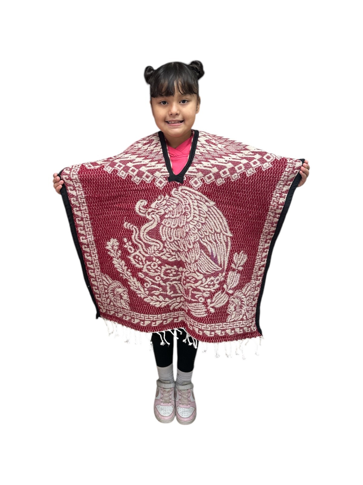 KIDS AZTEC PONCHO ,CALENDARIO , UNISEX , BLANKET GABAN ,6-12 YEARS , RED & TAN