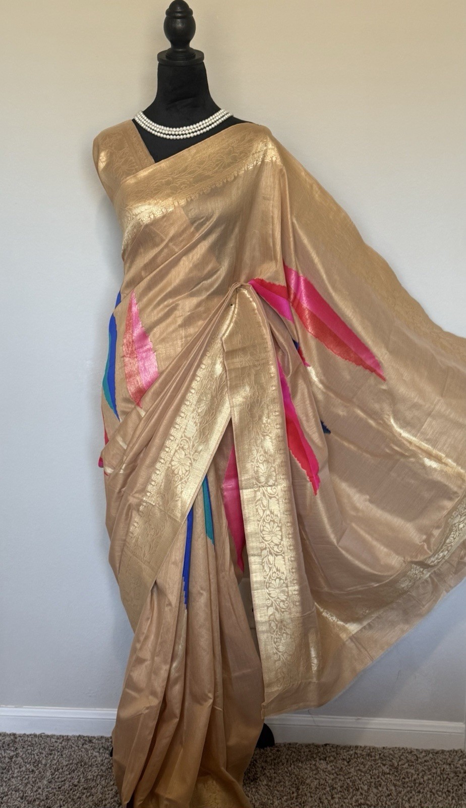 Beige Gold Silk Saree with Brocade Border Zari Border