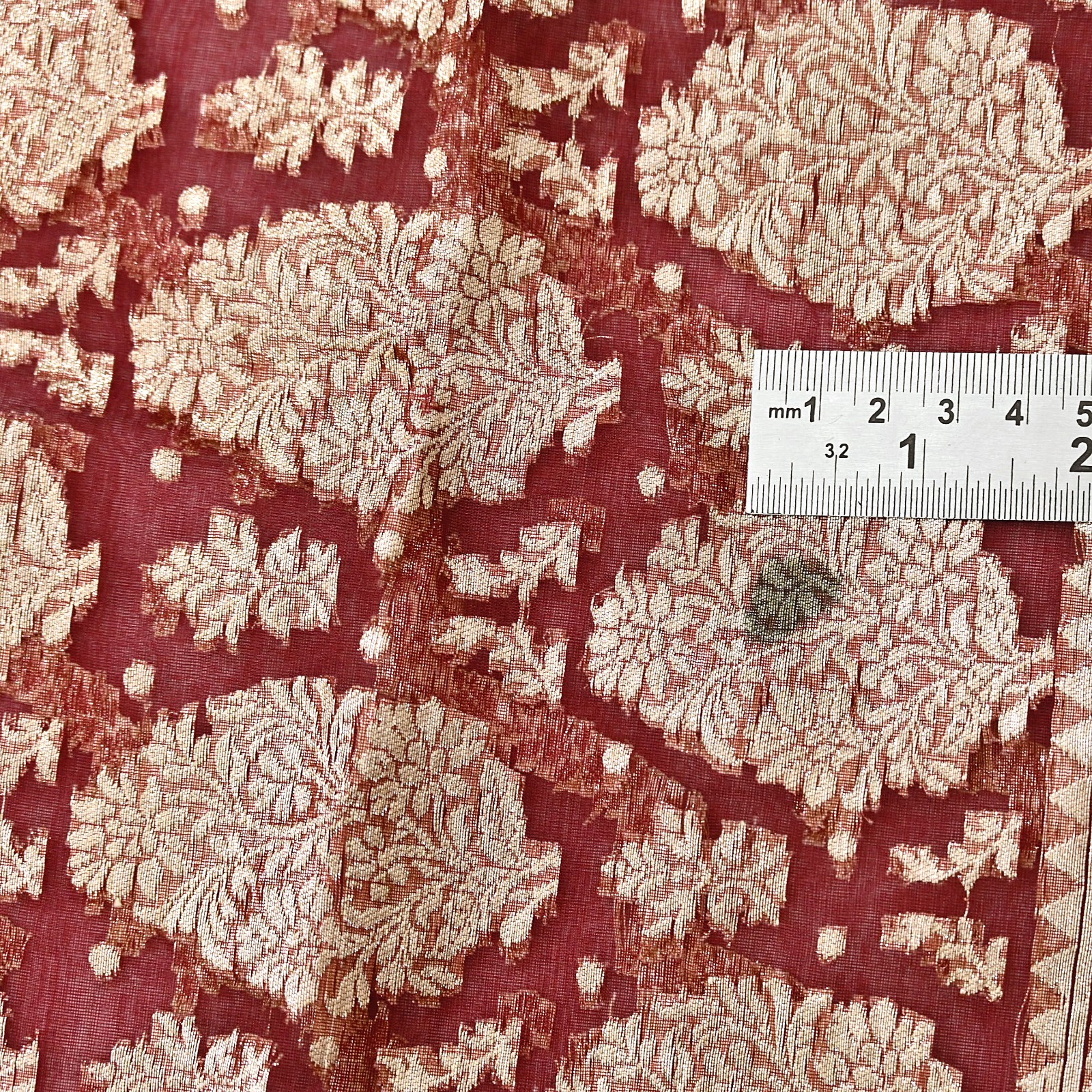 Indian Vintage Sari Heavy Maroon Pure Organza Silk Woven Brocade Banarasi Sarees
