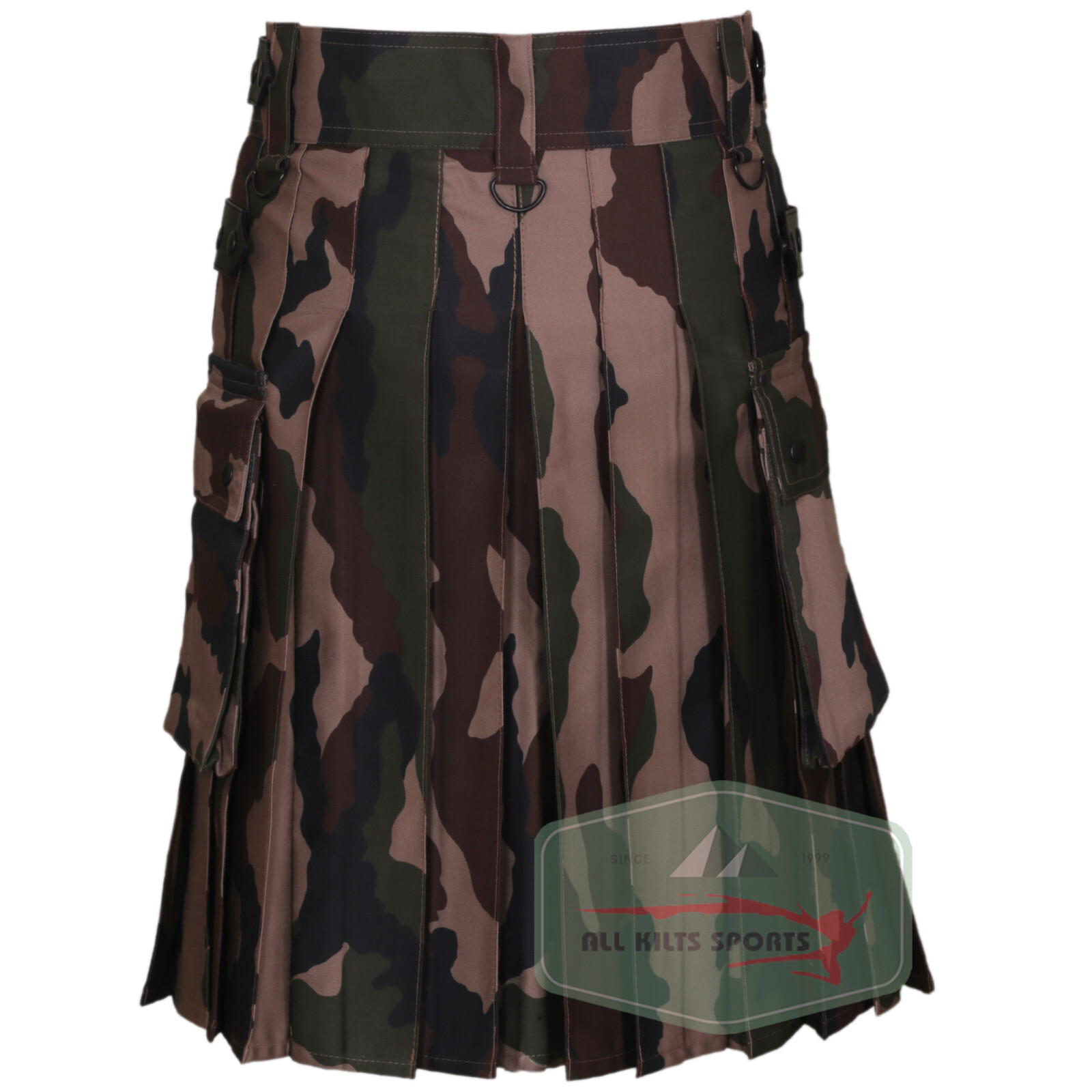 Woodland Camo Leather Straps Military Kilt For Men