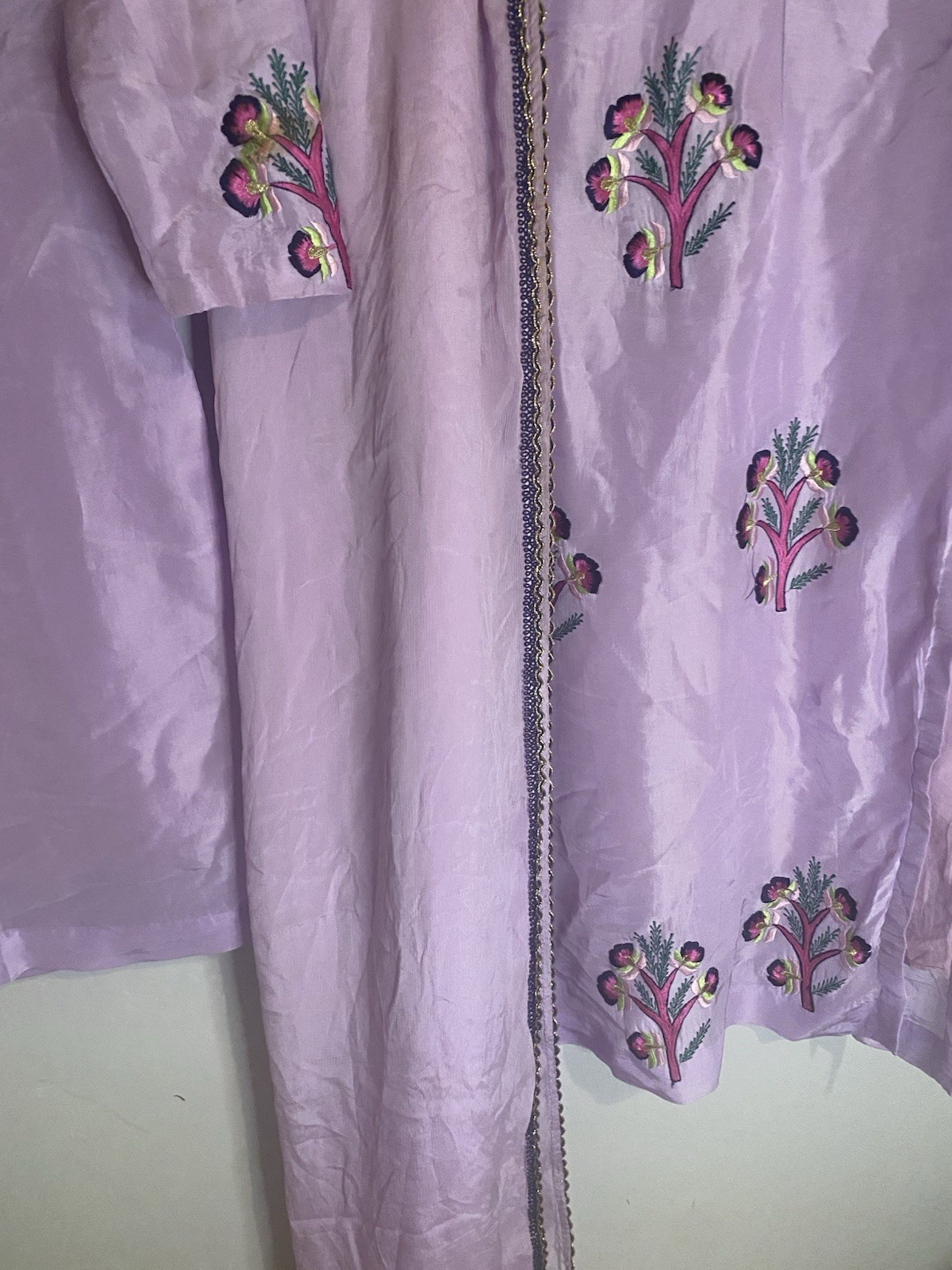 Lavender pure Silk Embroidered plazo Kameez Set Women’s Traditional