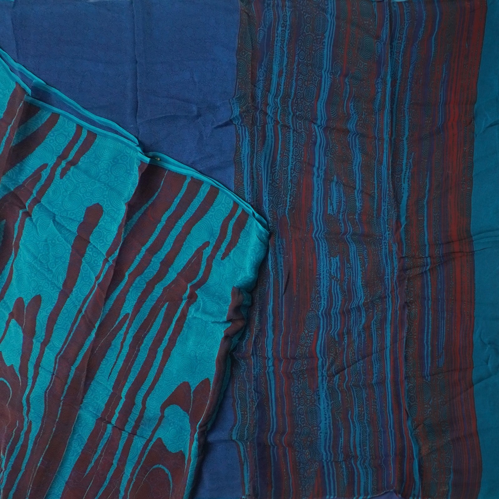 Namaste Vintage Blue Sarees 100% Pure Silk Chiffon Printed Sari 5YD Craft Fabric
