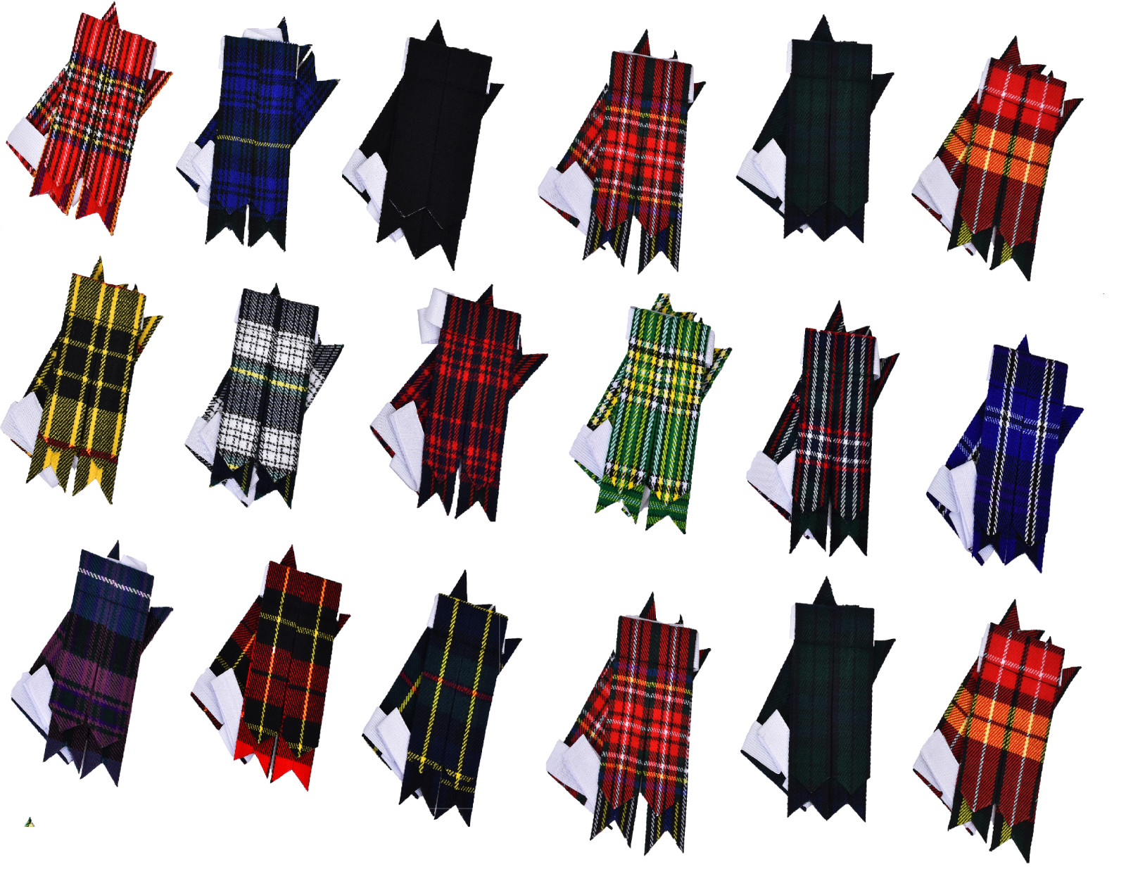 Scottish Kilt Sock Flashes 42 Tartans Tartans/Highland Kilt Hose Flashes Pointed