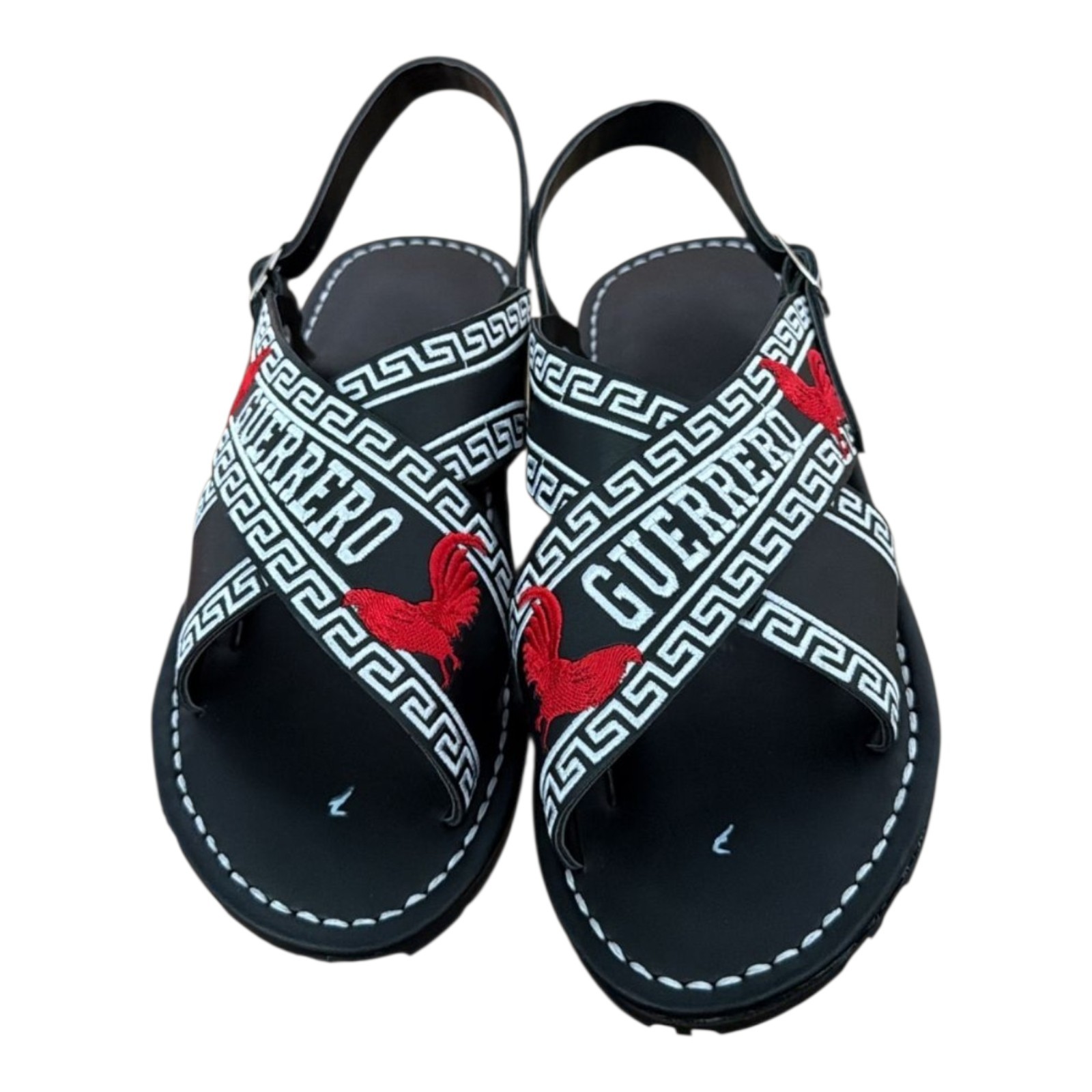 Men’mexican Handmade Black Embroidered Huarache Bordado Número #7 USA