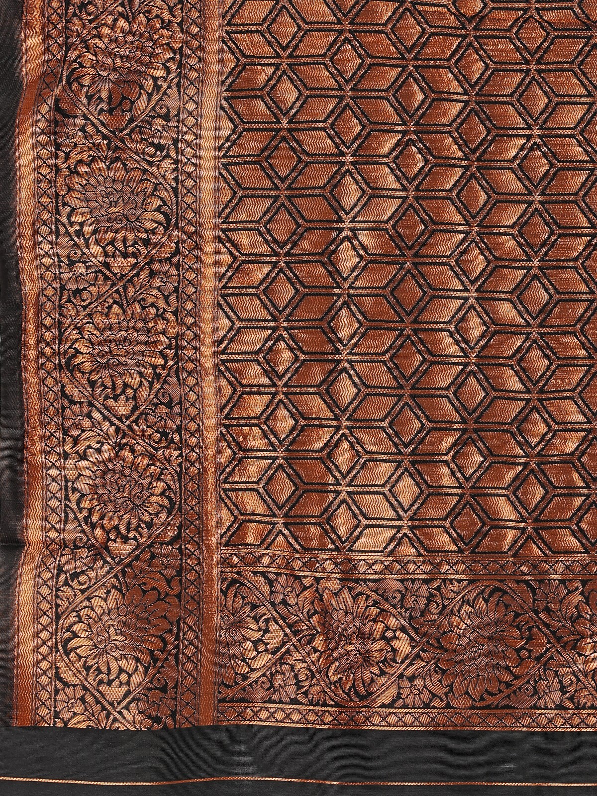 Areca Designer Copper Kumbh Black Silk saree blouses women Saree Cut – 5.5 Meter