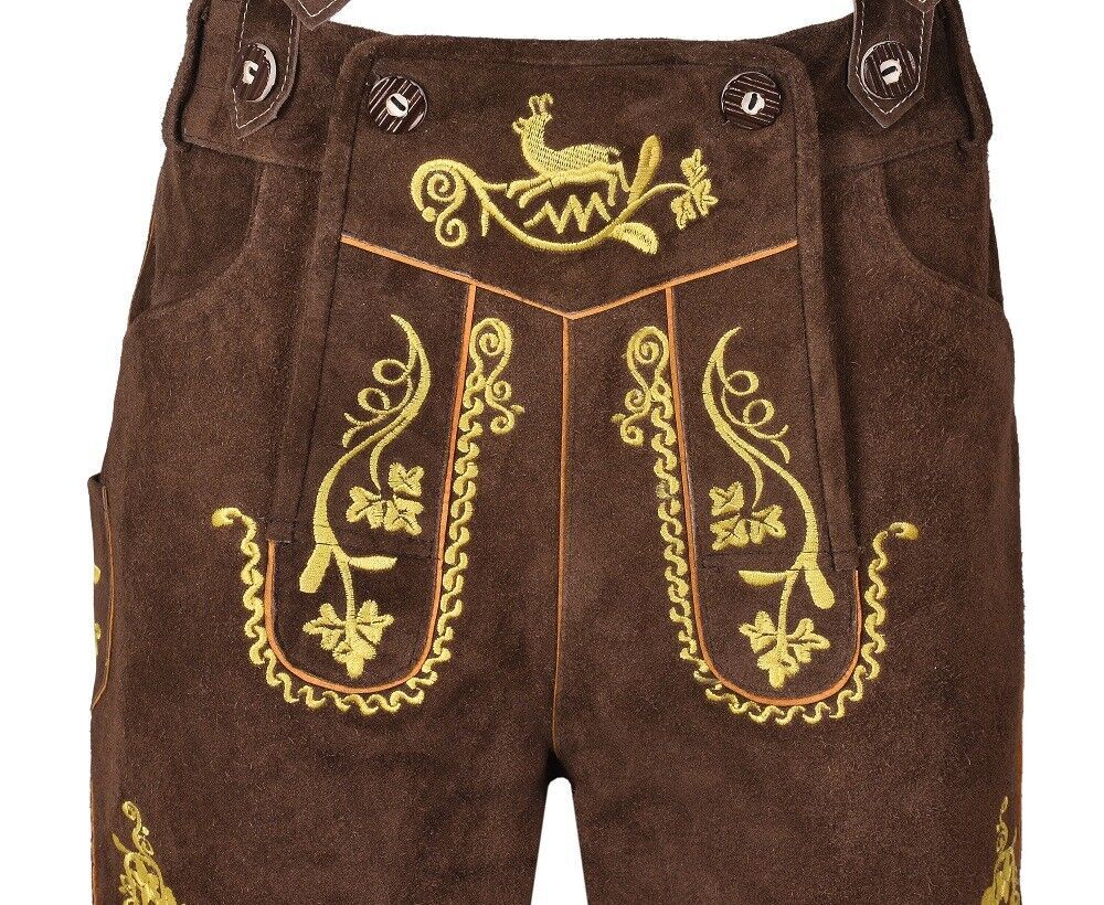 German Bavarian Oktoberfest Trachten Lederhosen Real Leather Men Matching Short