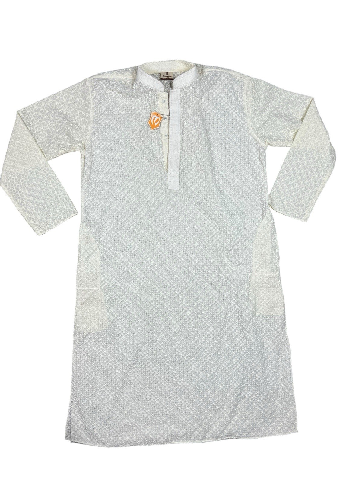 Manyavar Kurta Men’s XXL 44 White Embroidered Long Sleeve Traditional India NWT