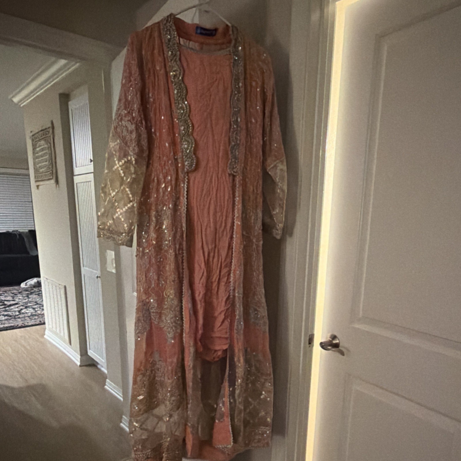Peach Sharara Salwar Kameez Net Cotton Embroidered Women’s Set