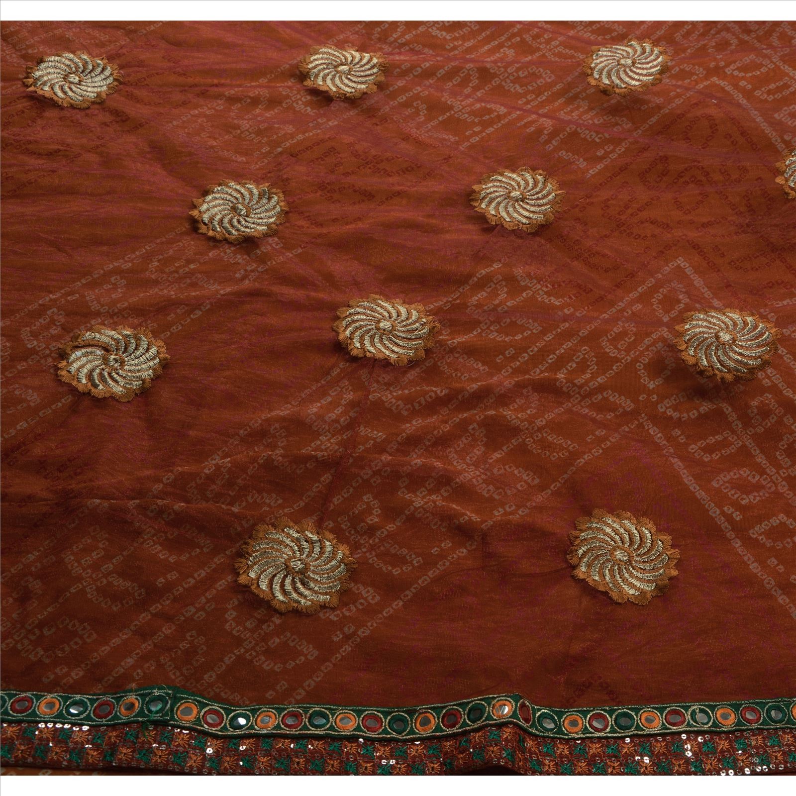 Sanskriti Vintage Indian Sari Net Mesh Embroidered Craft Fabric Bandhnai Sarees