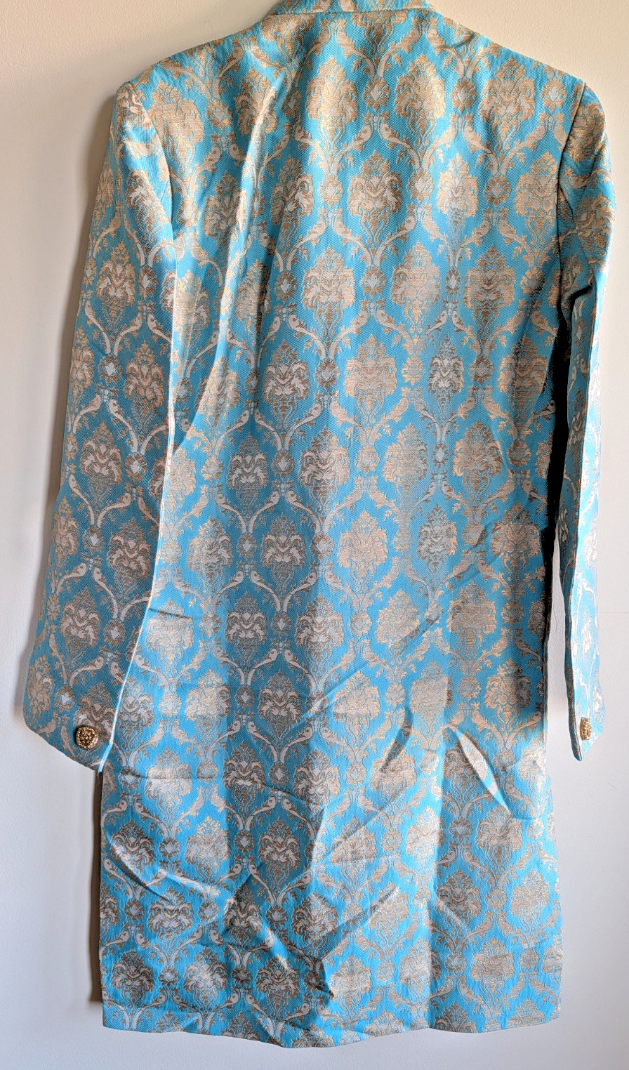 Sherwani Indo Western Set Aqua Gold Mandarin Neck Party Wedding Wear 42 “x 21”