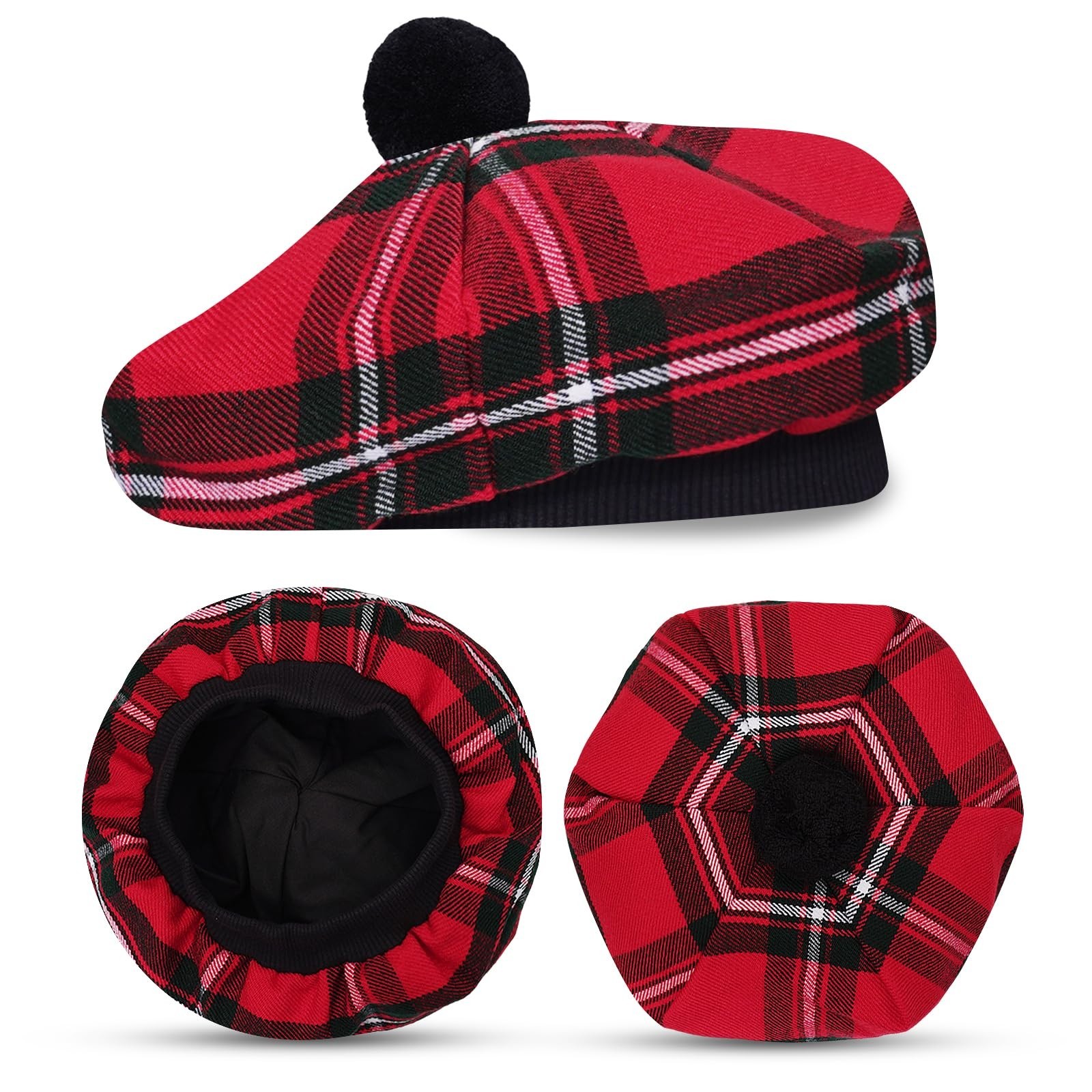 EZE Scottish Hat for Men Tam o’ Shanter Flat Bonnet Kilt Hat Acrylic Wool Tra…