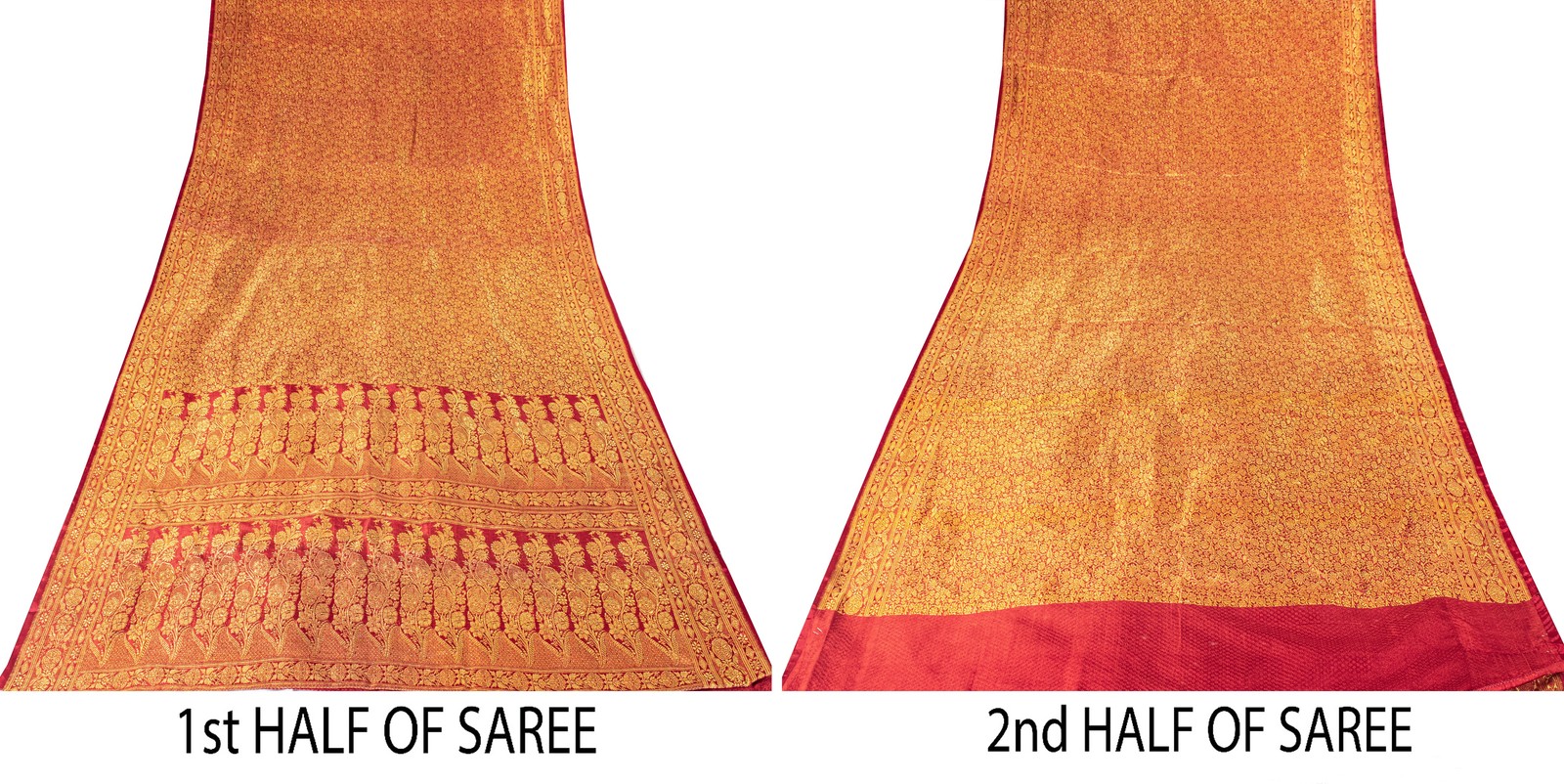 Sanskriti Vintage Red Blend Silk Saree Banarasi Brocade Zari Handwoven 5Yd Craft