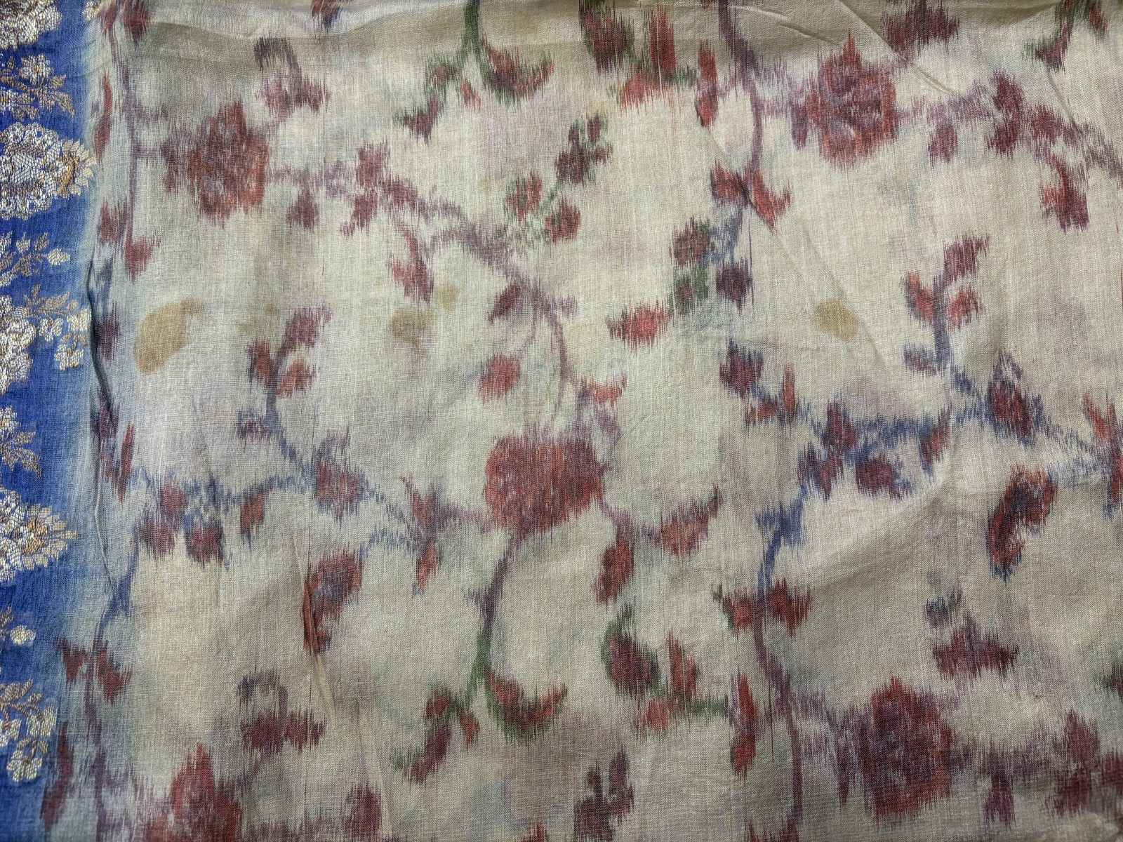Vintage Tussar Silk Saree, Upcycled Printed Tussah Silk DIY Fabric TS1097