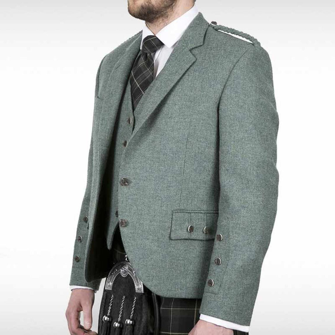Lovat Green Crail Jacket & 5 Button Waistcoat Herringbone tweed