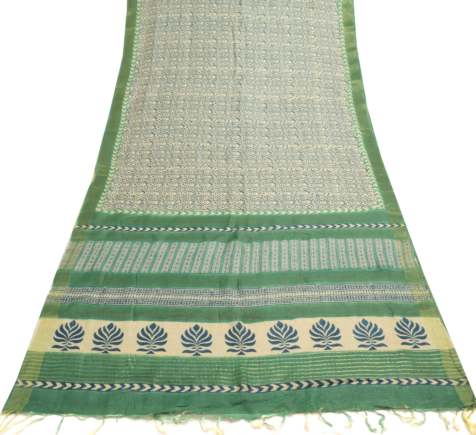 Sushila Vintage Cream Printed & Woven Saree 100% Pure Woolen Sari Craft Fabric