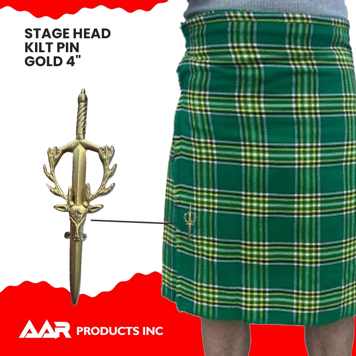 Scottish Kilt Pins Stag Head Highland Kilts Pin Swivel Fastening Gold Finish AAR