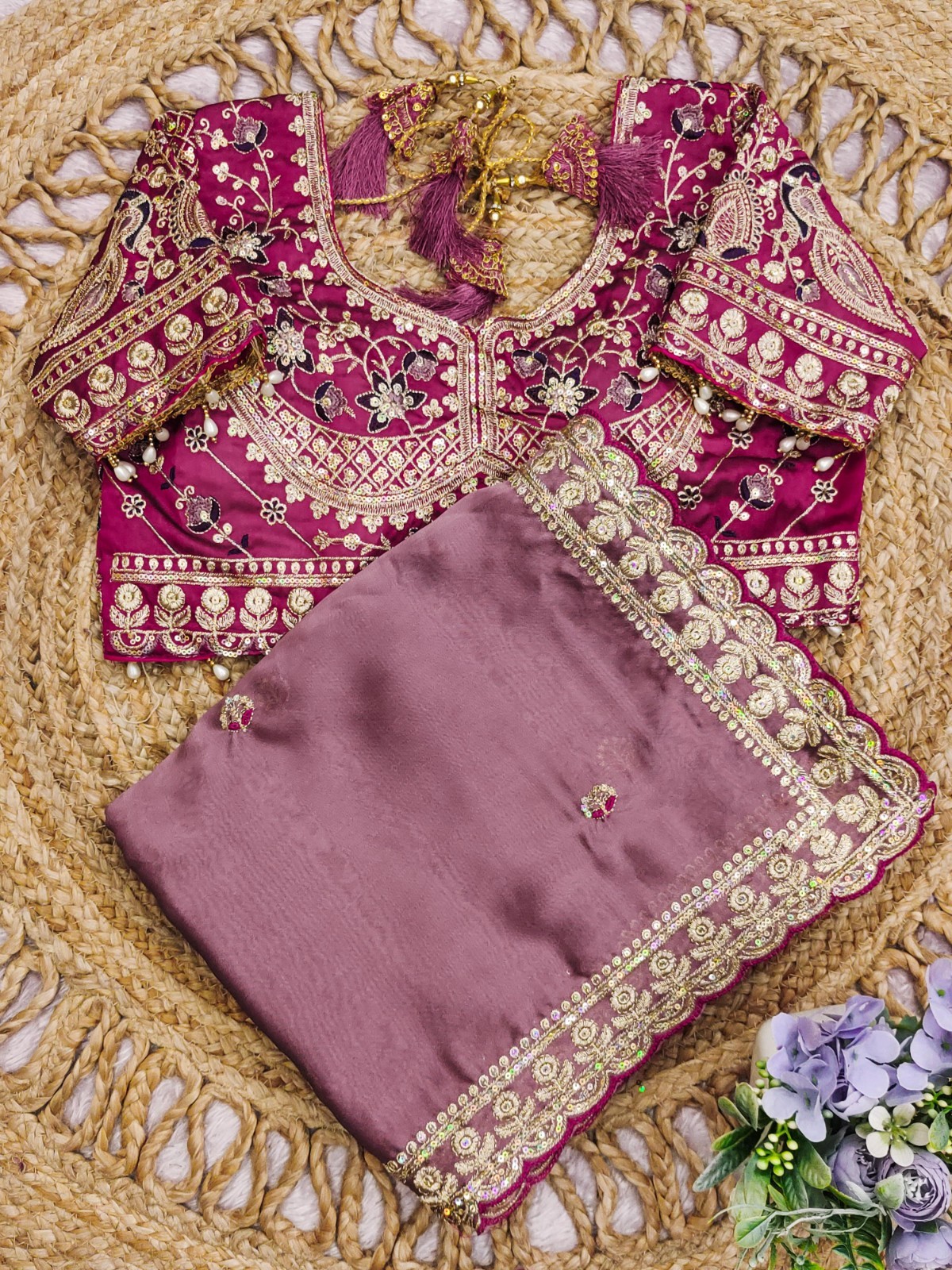 Soft Rangoli Silk Fabric With Sequance and dori Embroidery Work with Real Mirror
