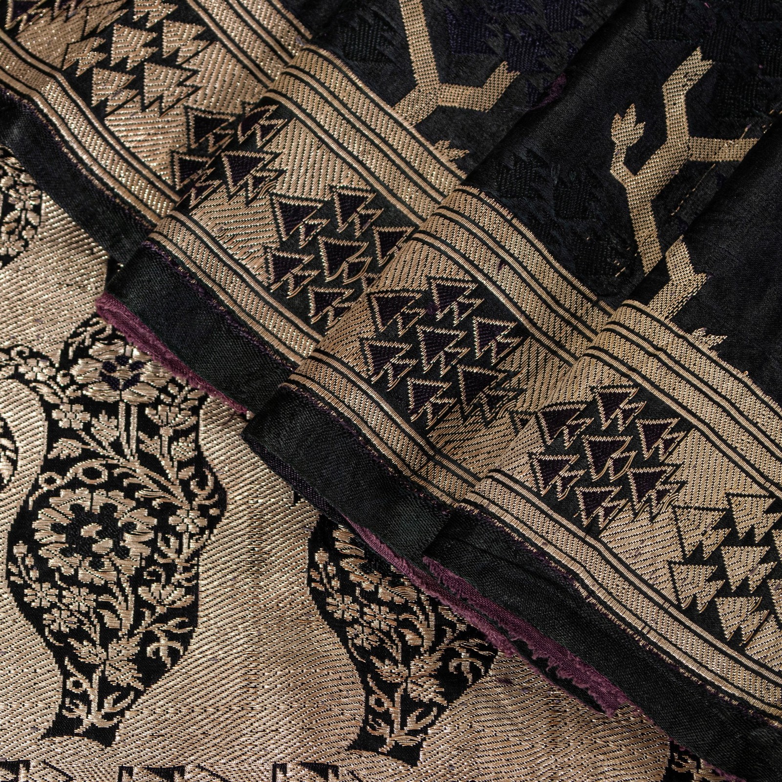 Sanskriti Vintage Black Pure Satin Sarees Banarasi Brocade Zari Hand-Woven 5+Yd