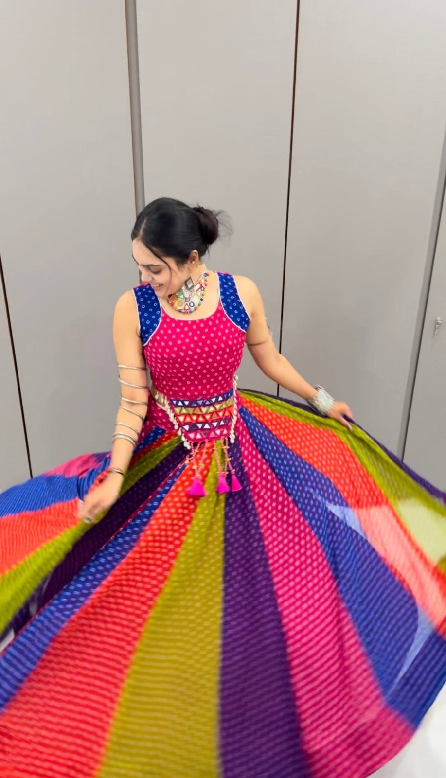 Pure Georgette Lehenga Choli Handwork Mirror Dandiya Festival Wear