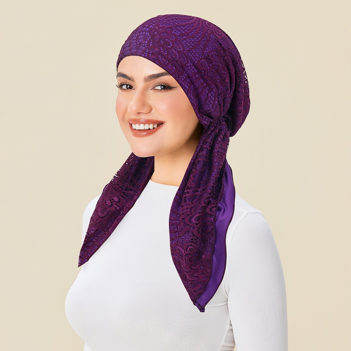 African Women Lace Turban Head Wrap Pre-Tied Hat Bonnet Scarf Elastic Hijab Cap