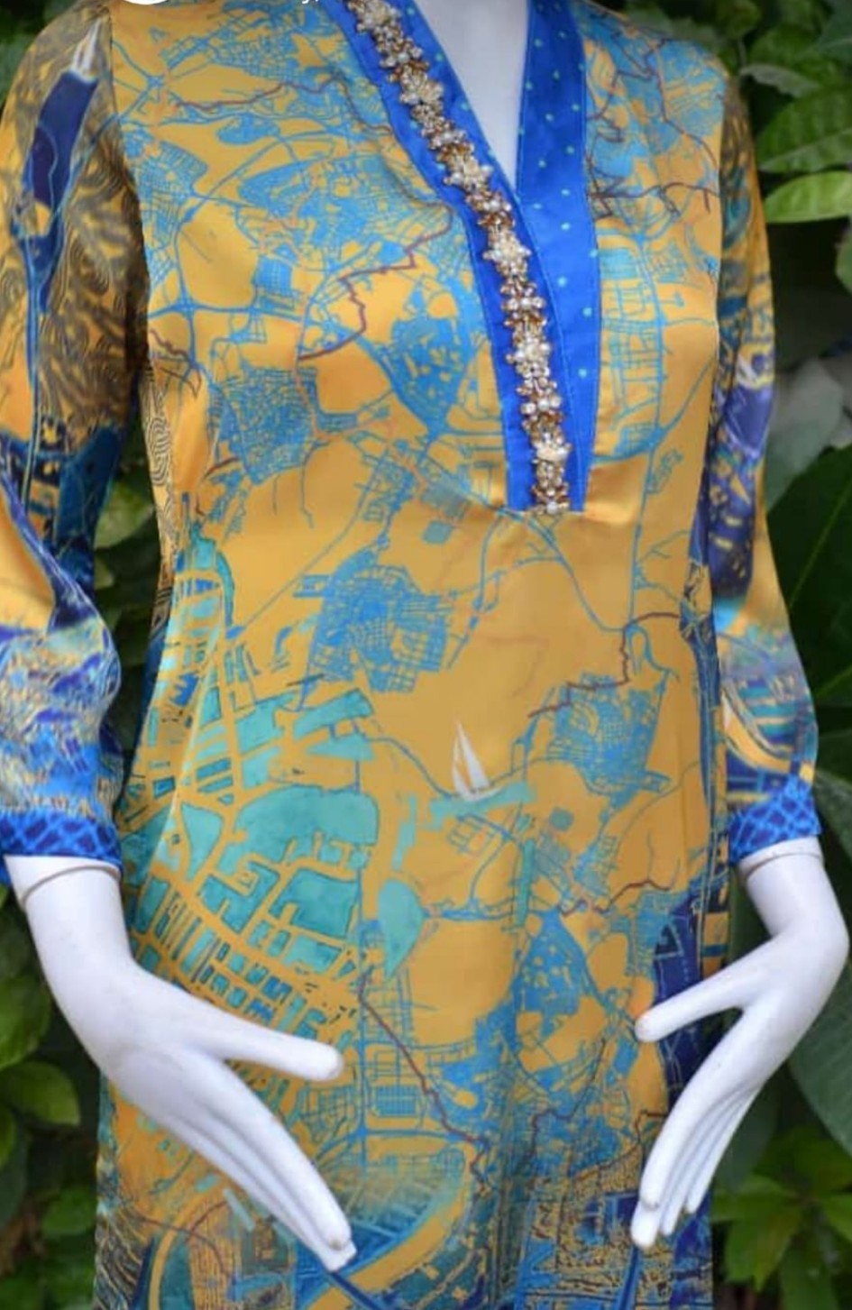 Pakistani Designer Printed Silk Kurti Women Top S, M