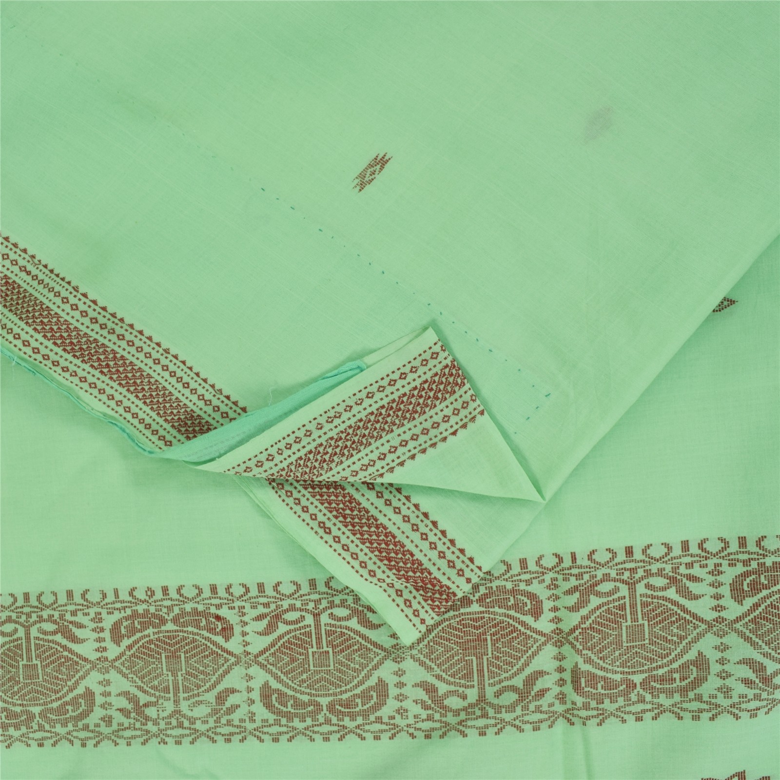 Sanskriti Vintage Sarees Begumpuri Pista Green Handwoven Pure Cotton Sari Fabric