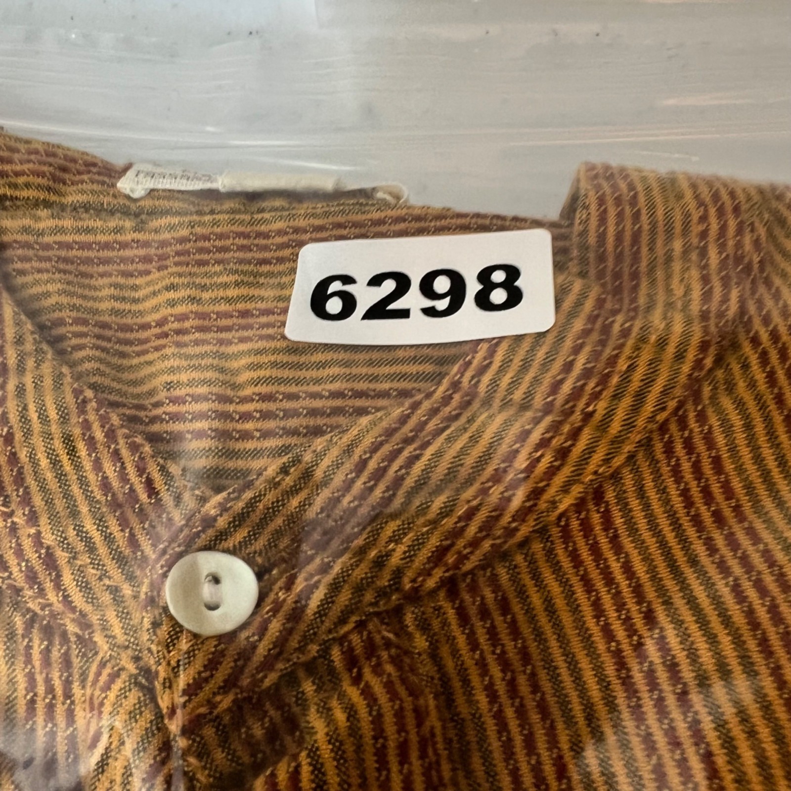 Fabindia Mens Size 44 Long Kurta Yellow Brown Striped Cotton