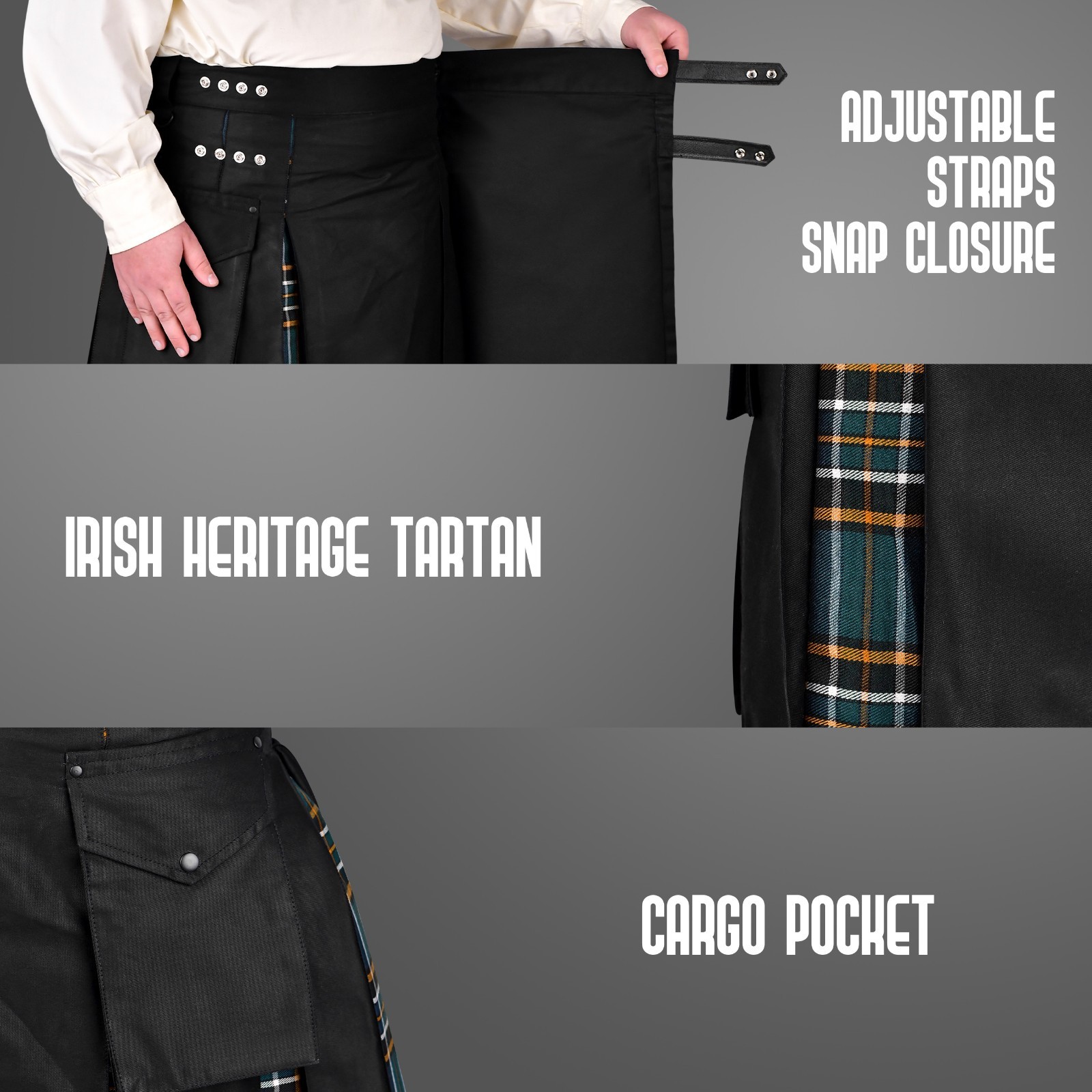 Hybrid Utility Kilts for Men Scottish Traditional Kilt with Flashes Irish