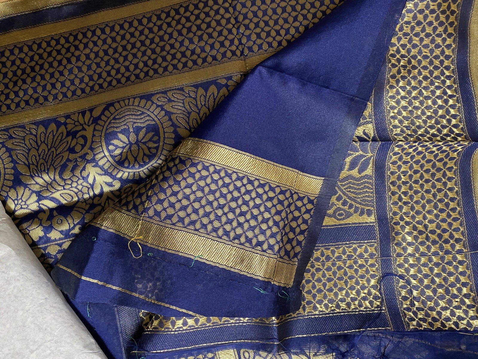 NWT Blue PEACOCK Pallu Gold ART silk Sari ALL OVER JAAL banarsi W/ BLOUSE-USA S