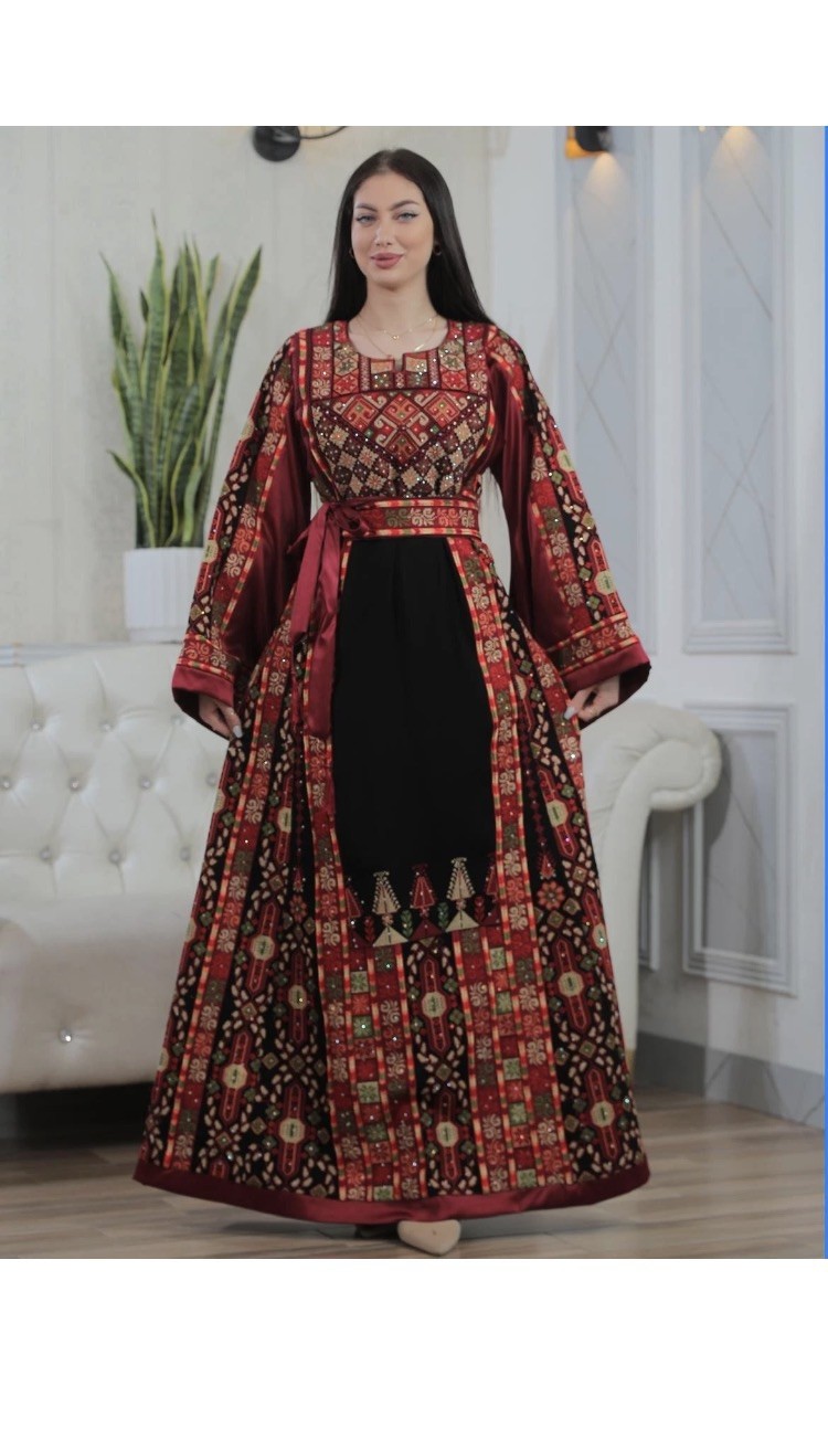 Palestinian Women Embroidered Thobe Dress Tatreez, long flowing and Wide Sleeves