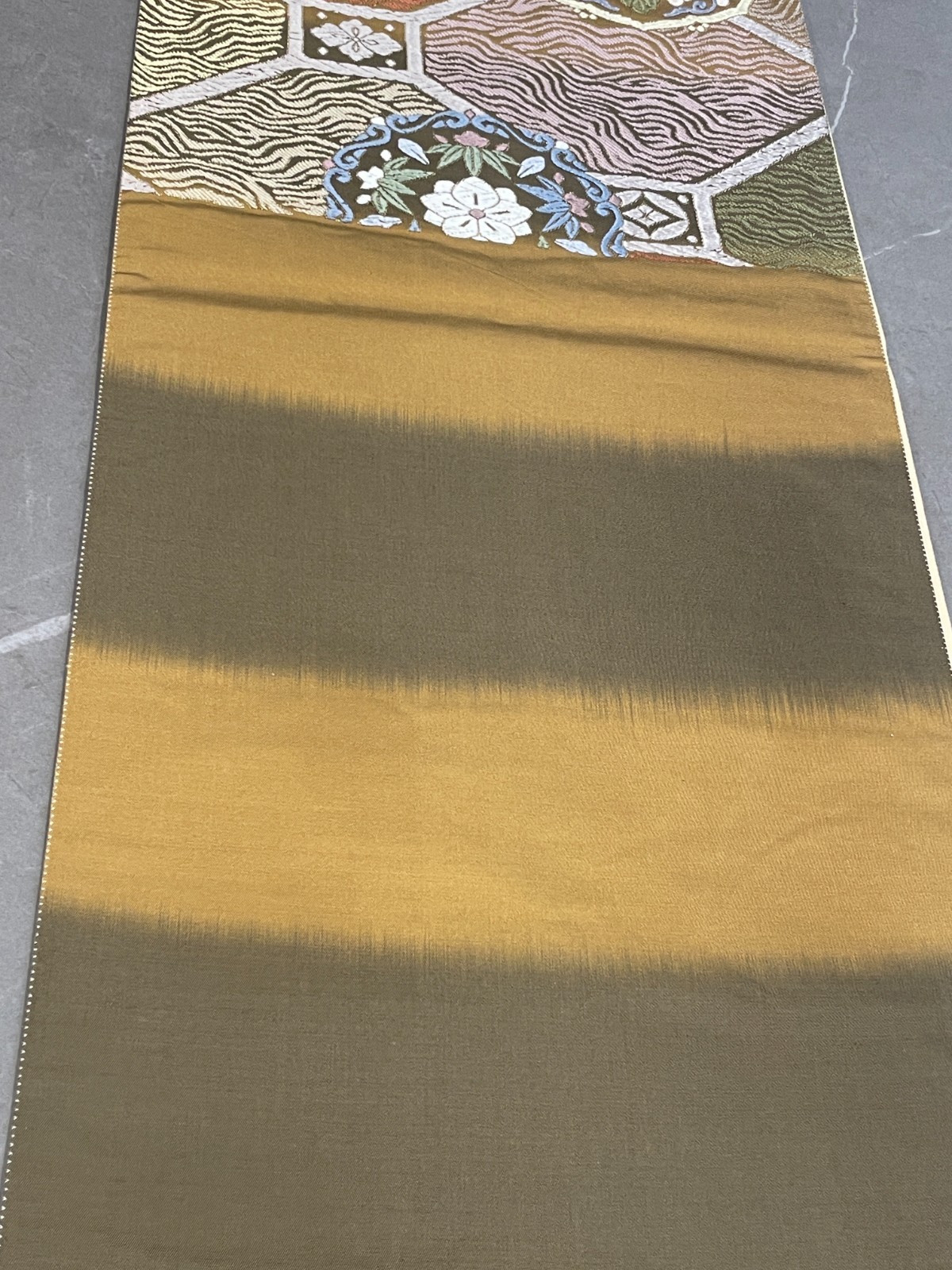 Vintage Japanese Kimono Silk Fukuro Obi Colored Floral Brocade Textile Art