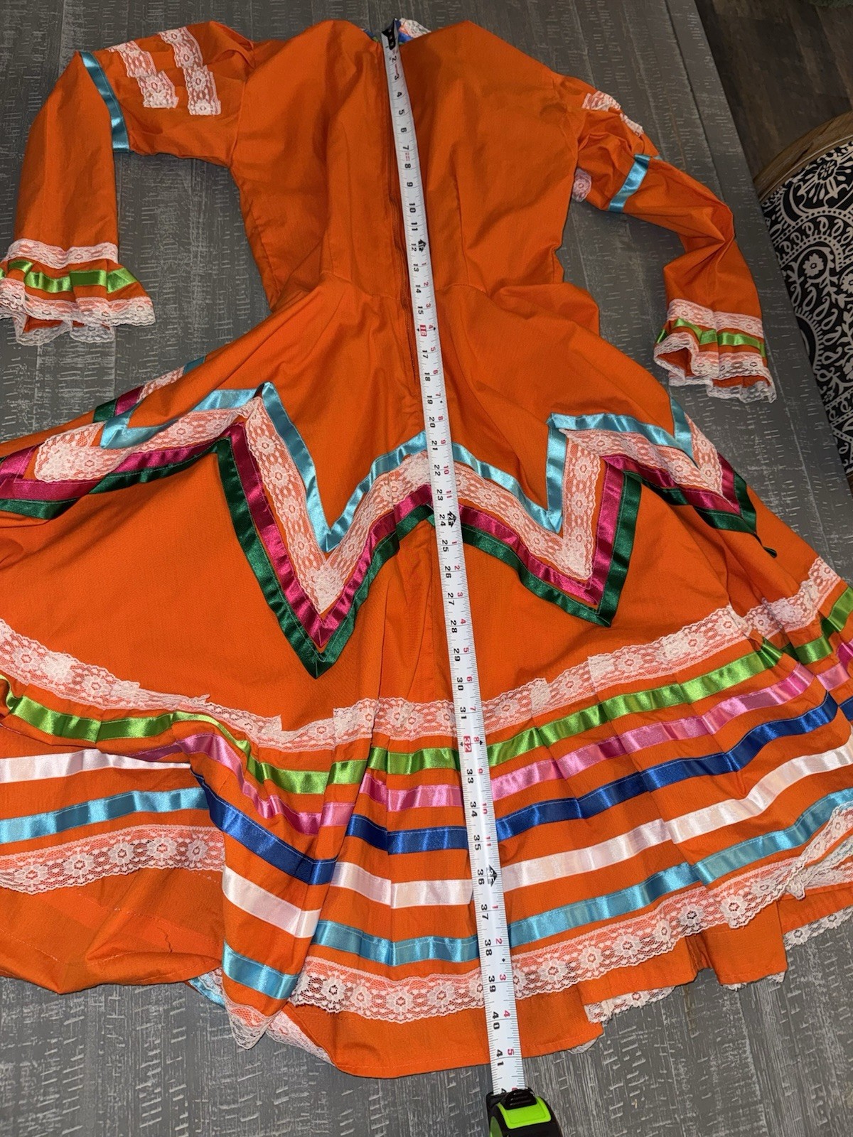 Mexican Traditional Jalisco Folklore Dress Tipico Ribons Orange Size M Mexico